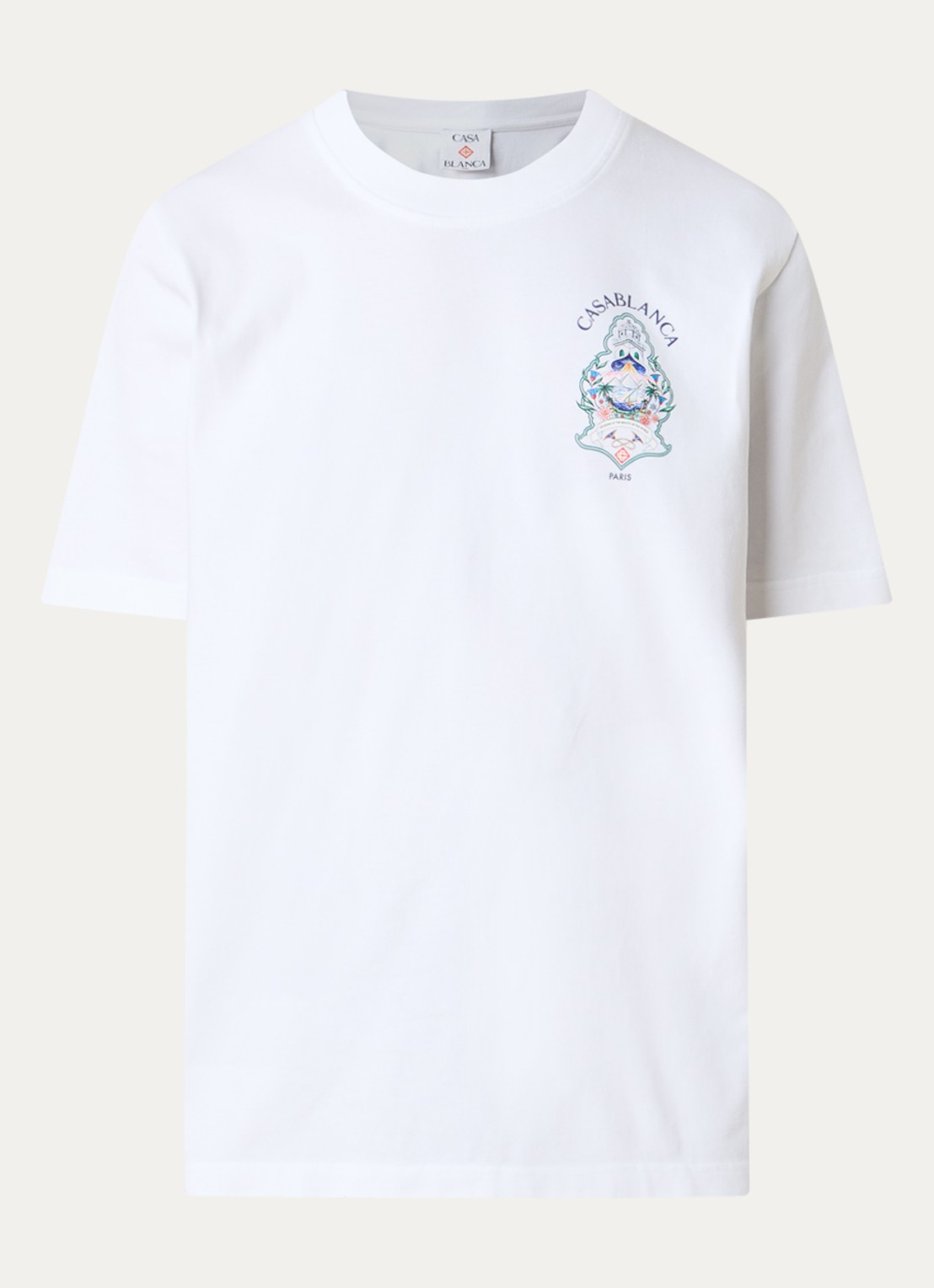 Casablanca Hotel T-shirt met logo- en backprint - voorkant wit