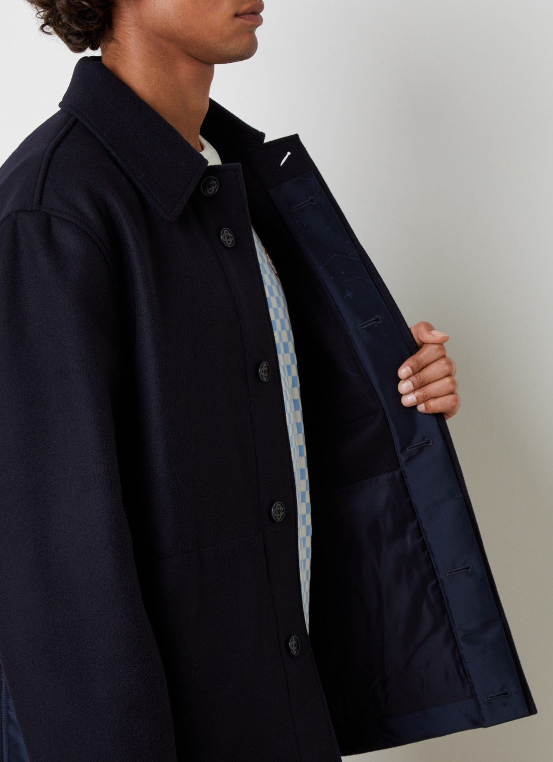 Casablanca Jack in wolblend met details van kalfsleer - detail 4 donkerblauw