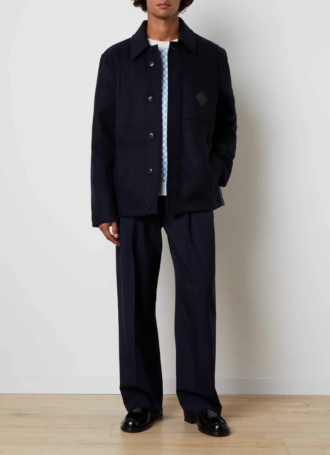 Casablanca Jack in wolblend met details van kalfsleer - voorkant 2 donkerblauw