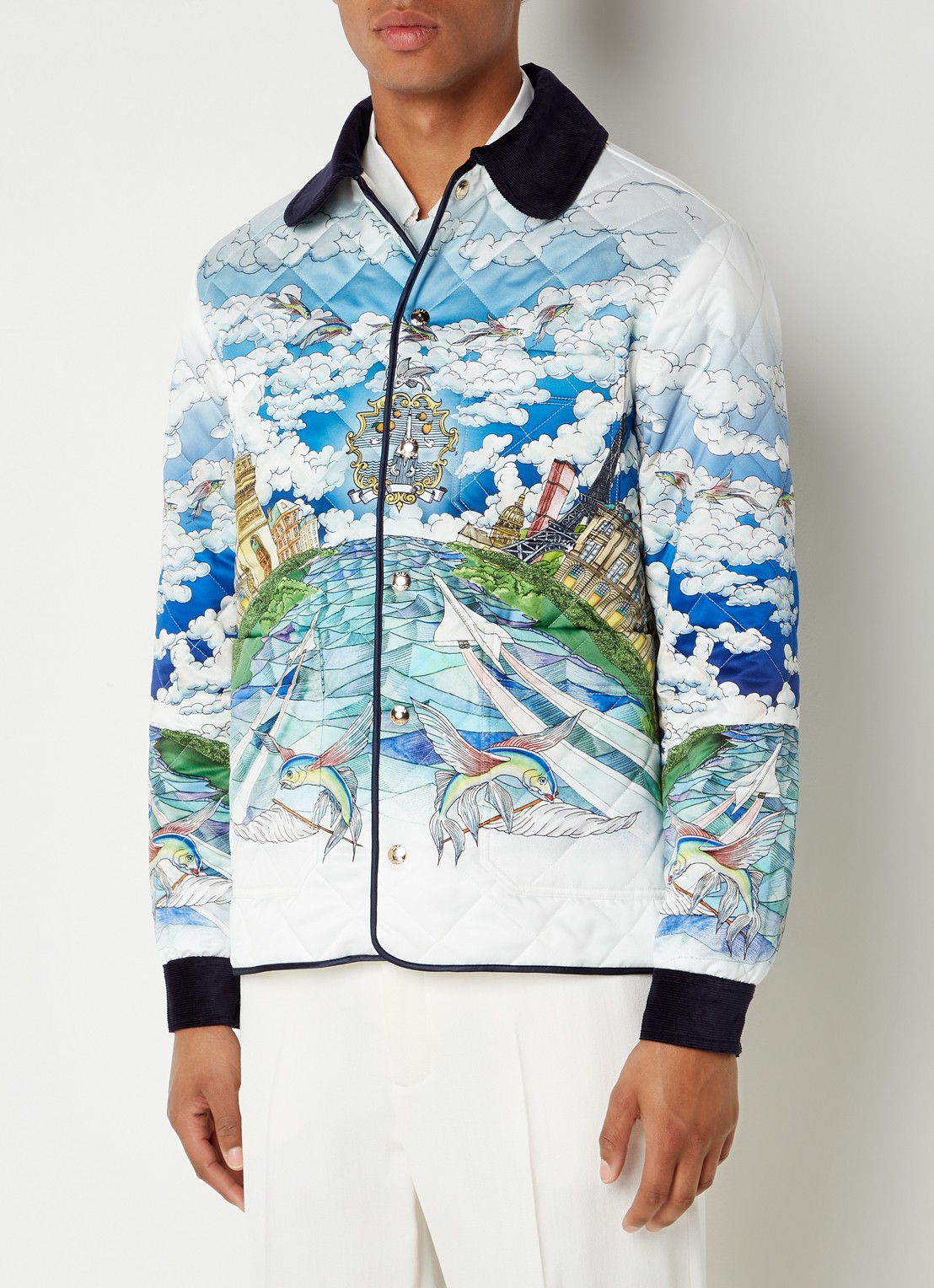 Casablanca Le Vol Ideal jack met print en quilt patroon - detail 2 lichtblauw