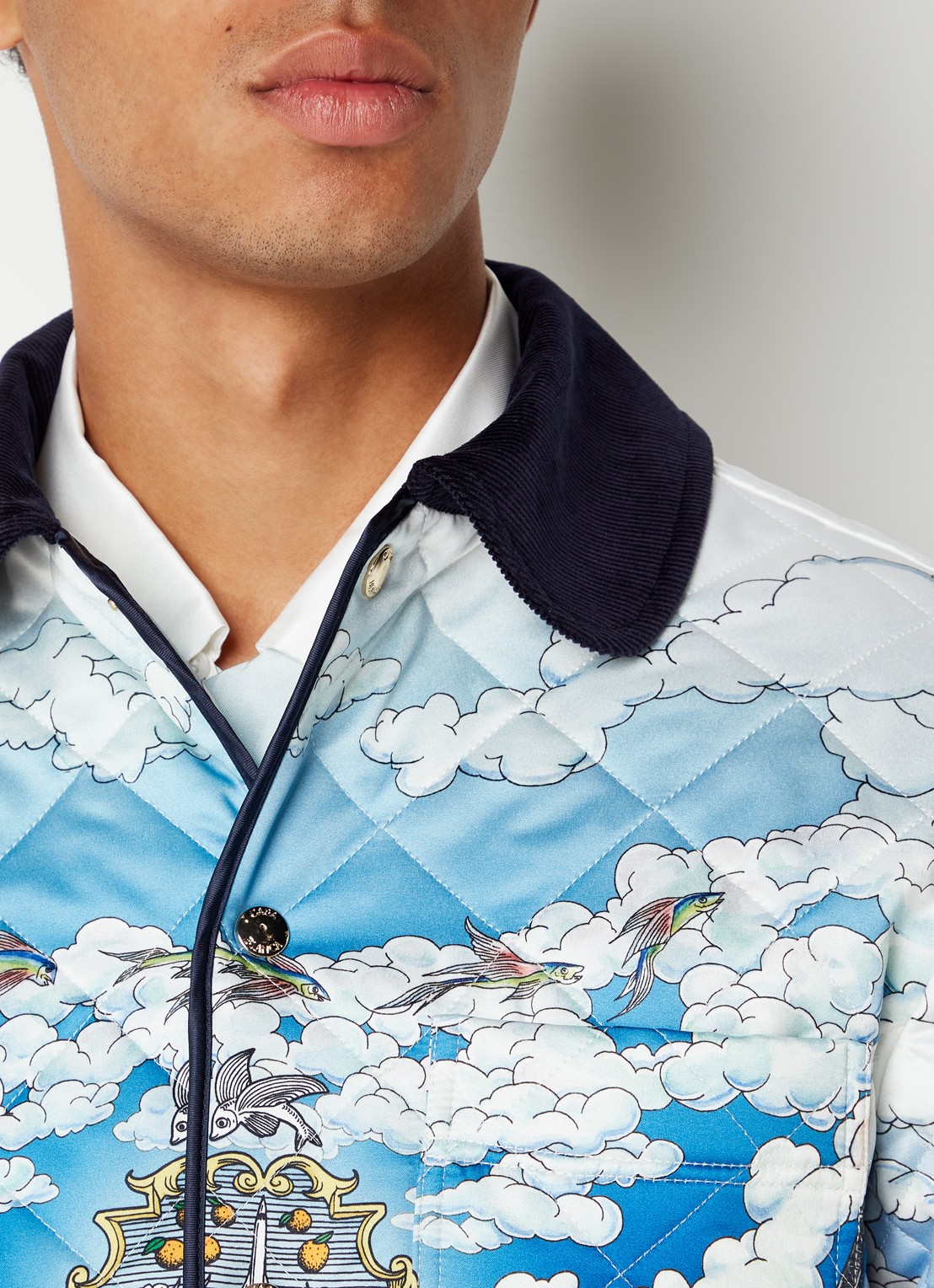 Casablanca Le Vol Ideal jack met print en quilt patroon - detail 3 lichtblauw