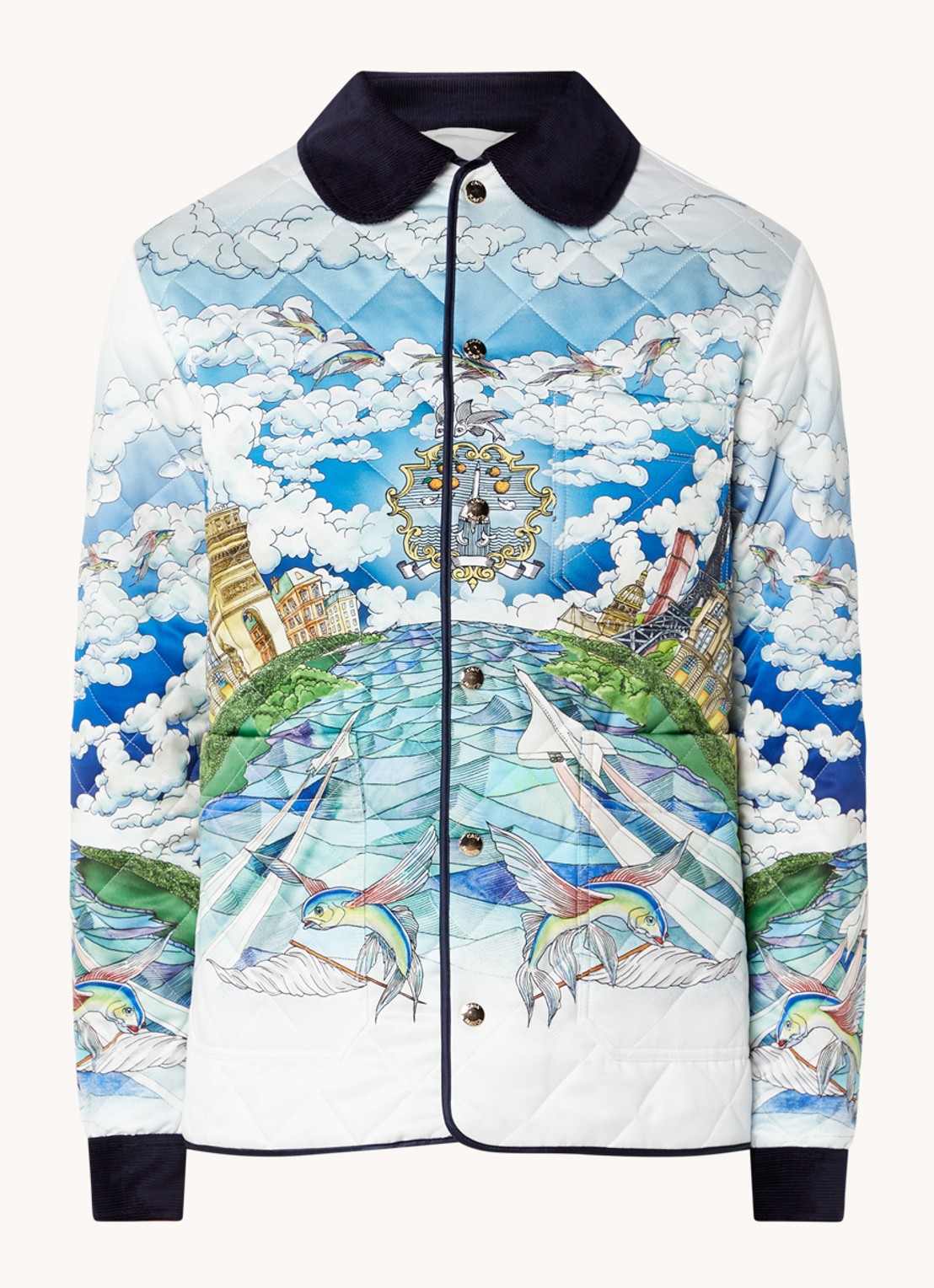 Casablanca Le Vol Ideal jack met print en quilt patroon - voorkant 4 lichtblauw
