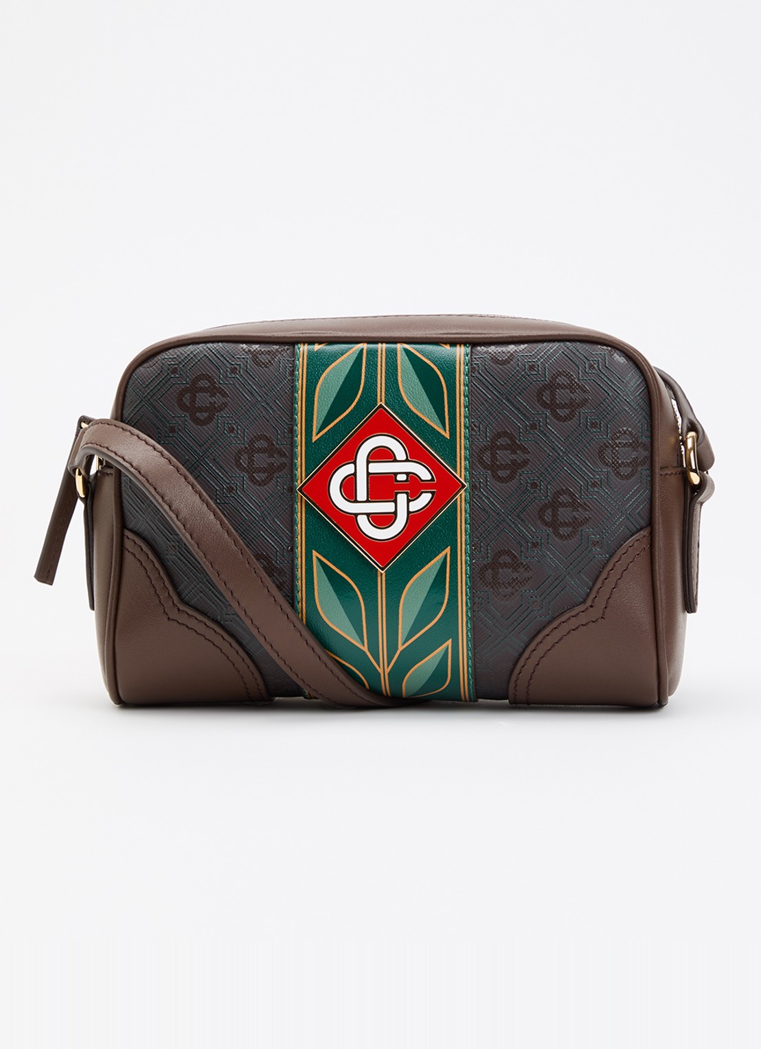 Casablanca Monogram schoudertas van canvas met logoprint  - voorkant 5 donkerbruin