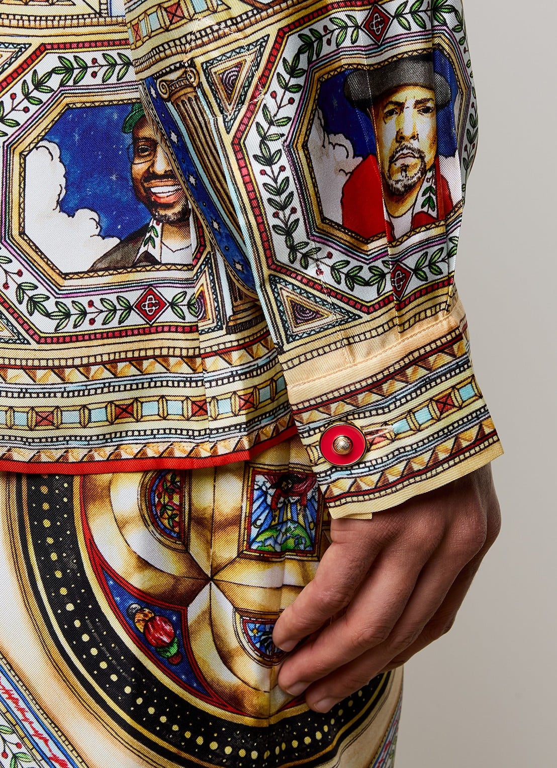 Casablanca Plafondorne Musique regular fit overhemd van zijde met print - detail 3 khaki
