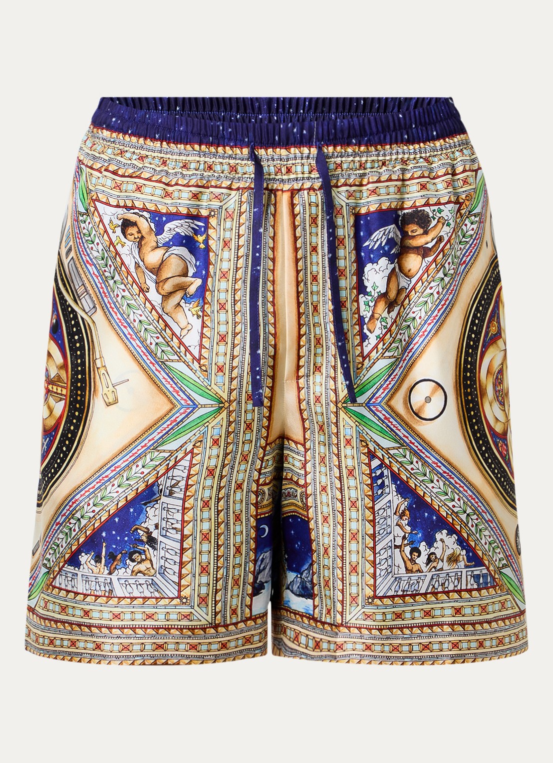 Casablanca Plafondorne Musique straight fit korte broek van zijde met print - voorkant khaki