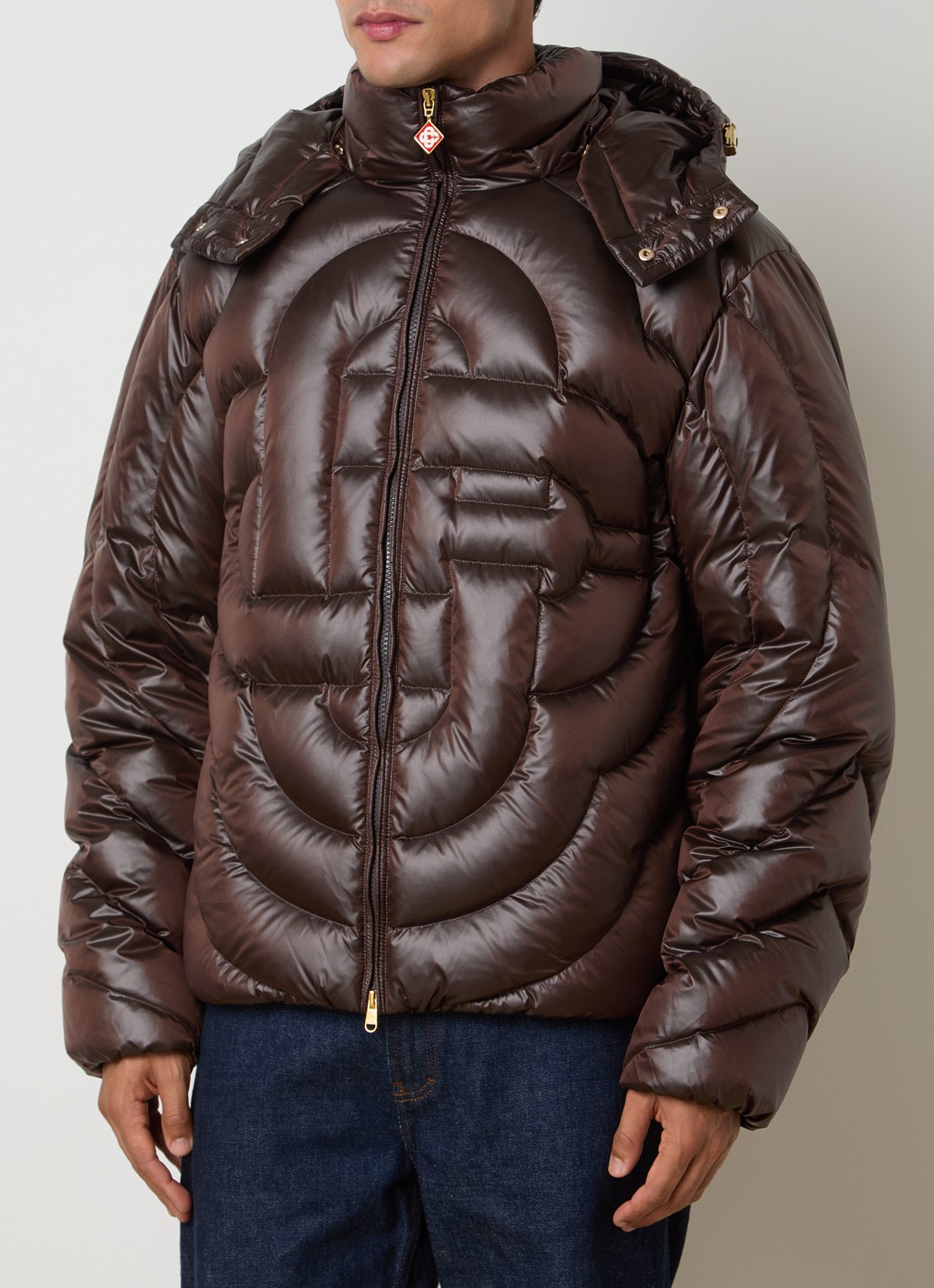 Casablanca Pufferjack met donsvulling en afneembare capuchon - detail bruin