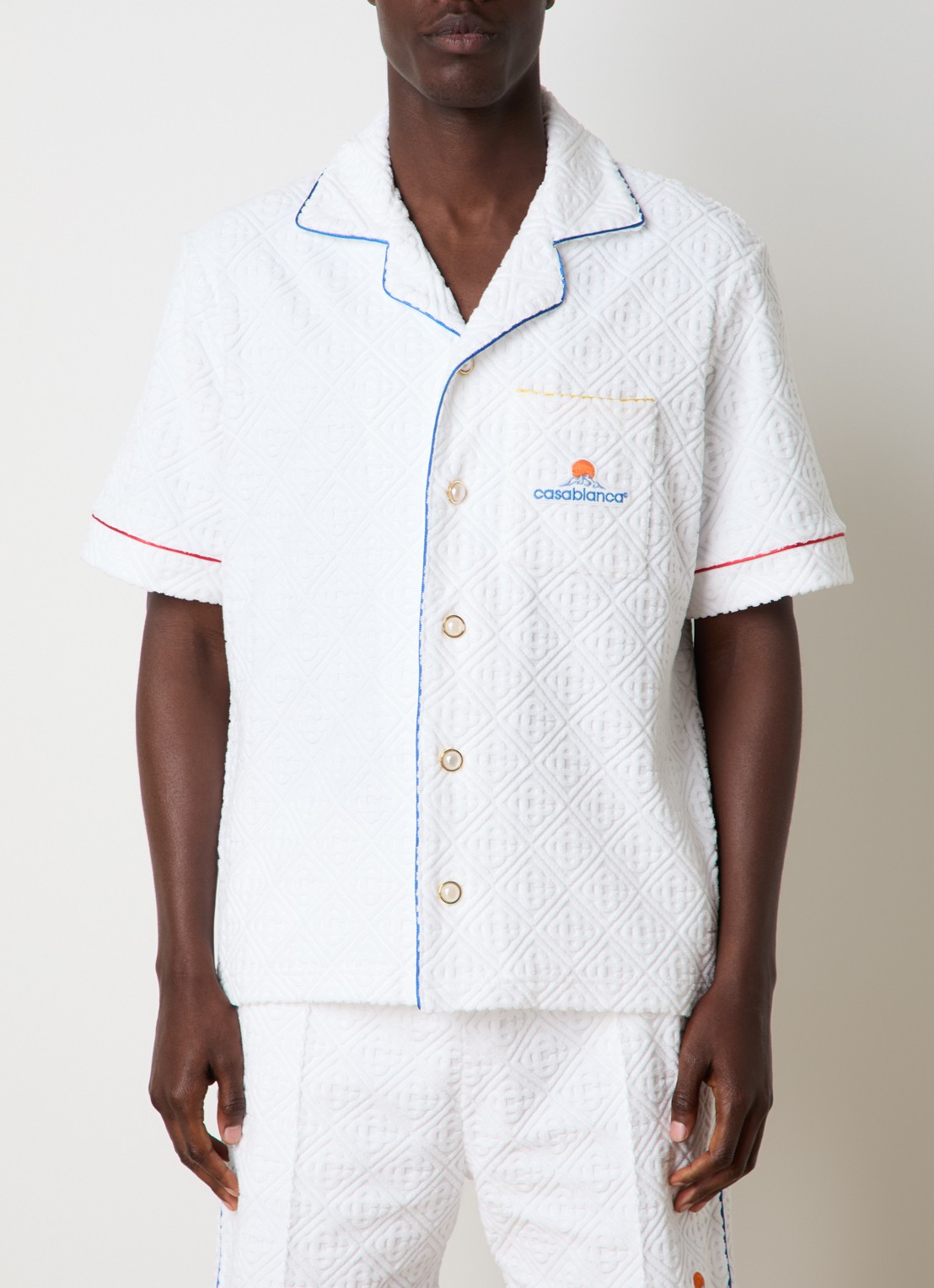 Casablanca Regular fit overhemd van badstof met logoprint - detail wit