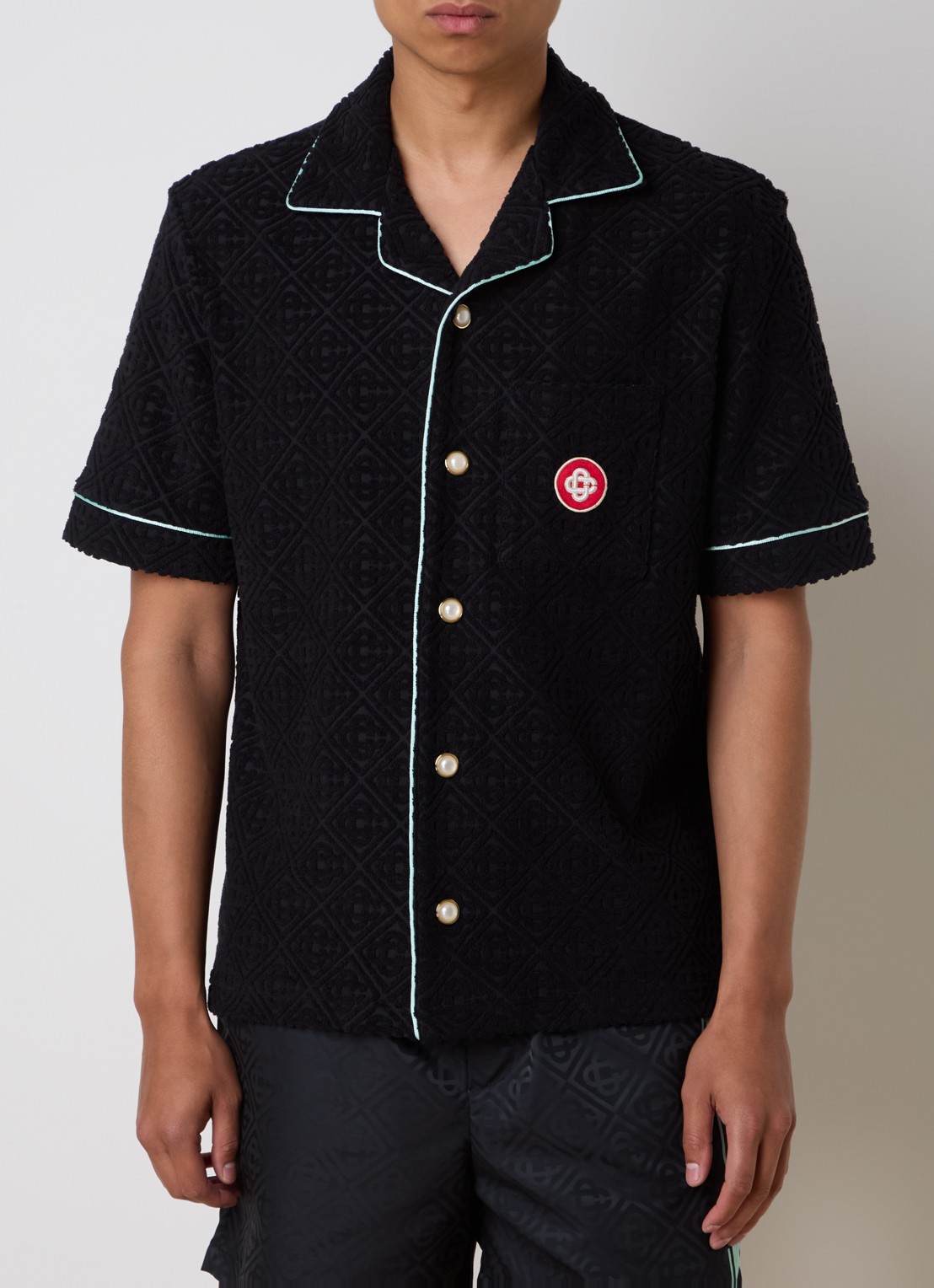 Casablanca Regular fit overhemd van badstof met logoprint - detail zwart