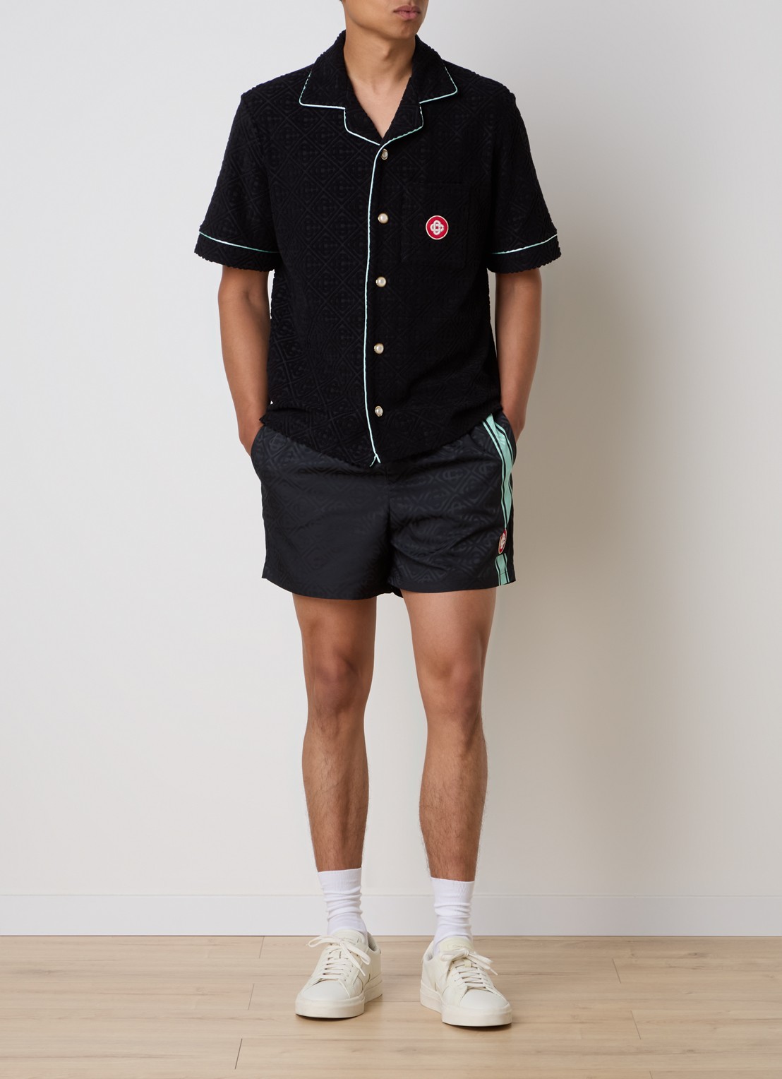 Casablanca Regular fit overhemd van badstof met logoprint - voorkant 5 zwart