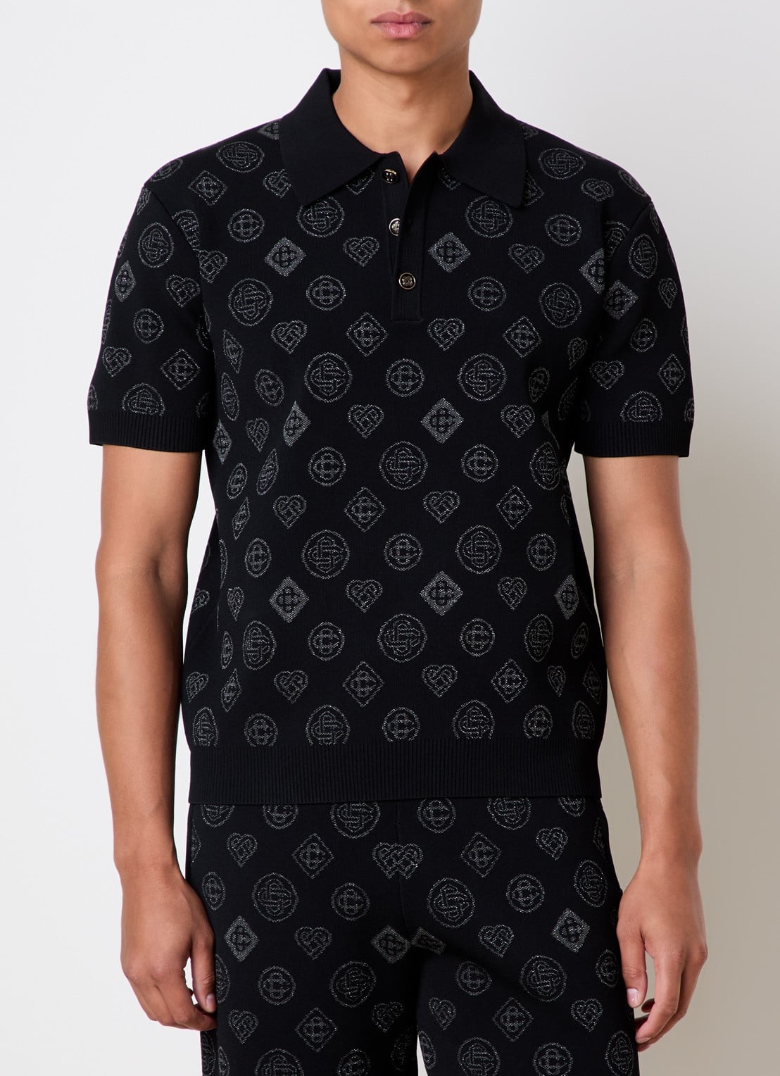 Casablanca Regular fit polo met jacquard dessin - detail zwart
