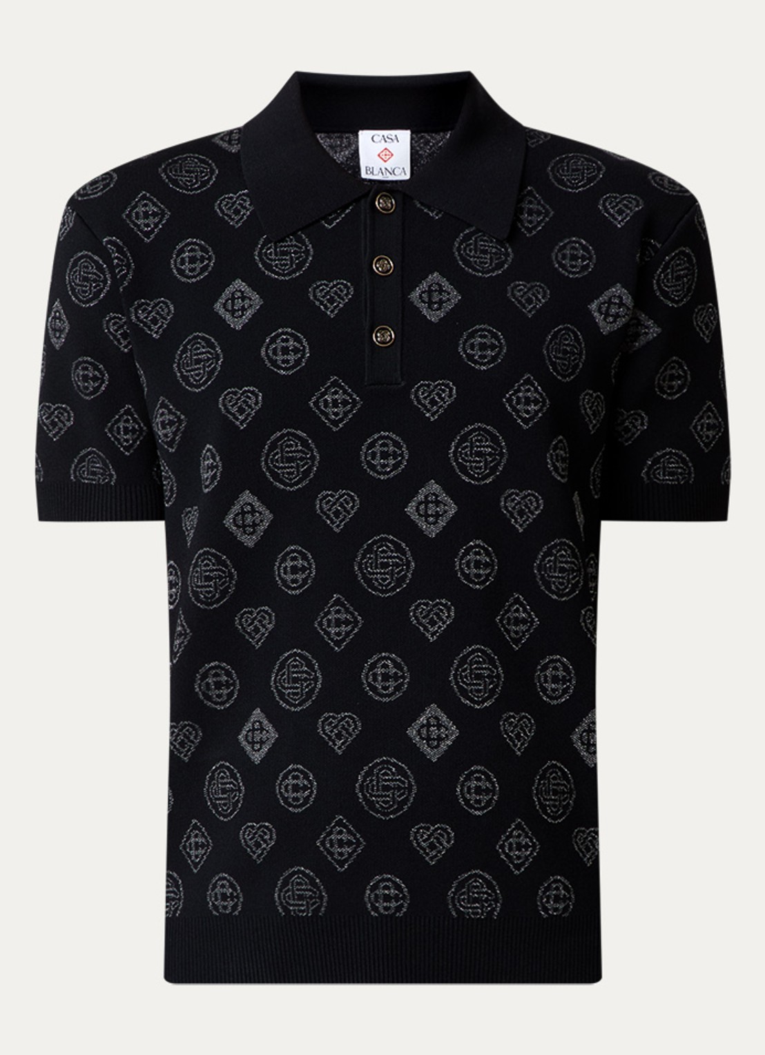 Casablanca Regular fit polo met jacquard dessin - voorkant 3 zwart