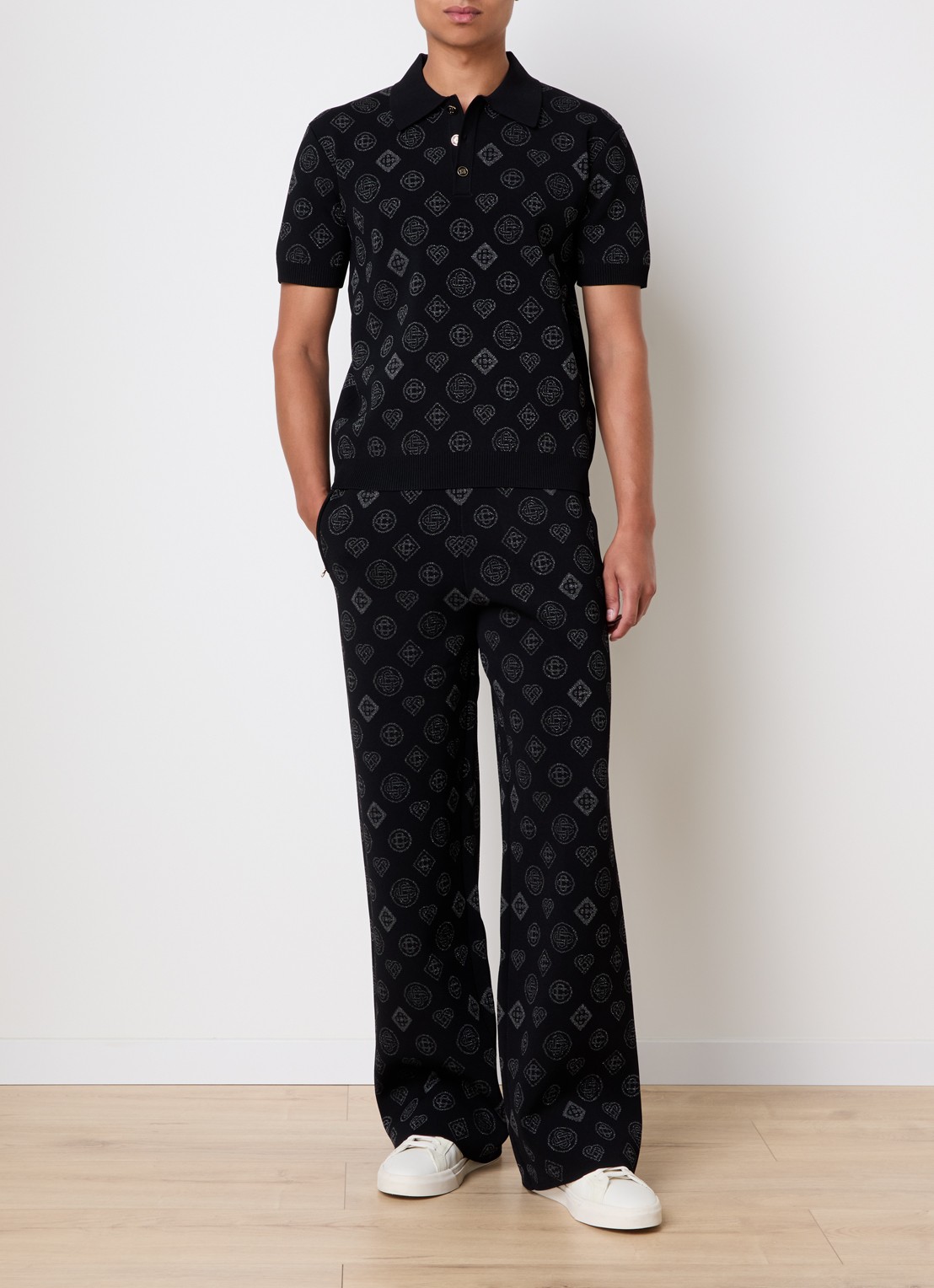 Casablanca Regular fit polo met jacquard dessin - voorkant 4 zwart