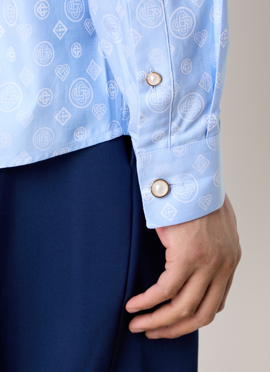Casablanca Regular fit polo met logoprint - detail 4 lichtblauw