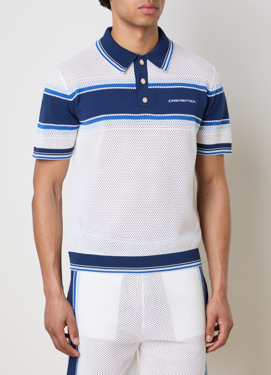 Casablanca Regular fit polo met opengewerkt dessin en logo - detail 4 donkerblauw