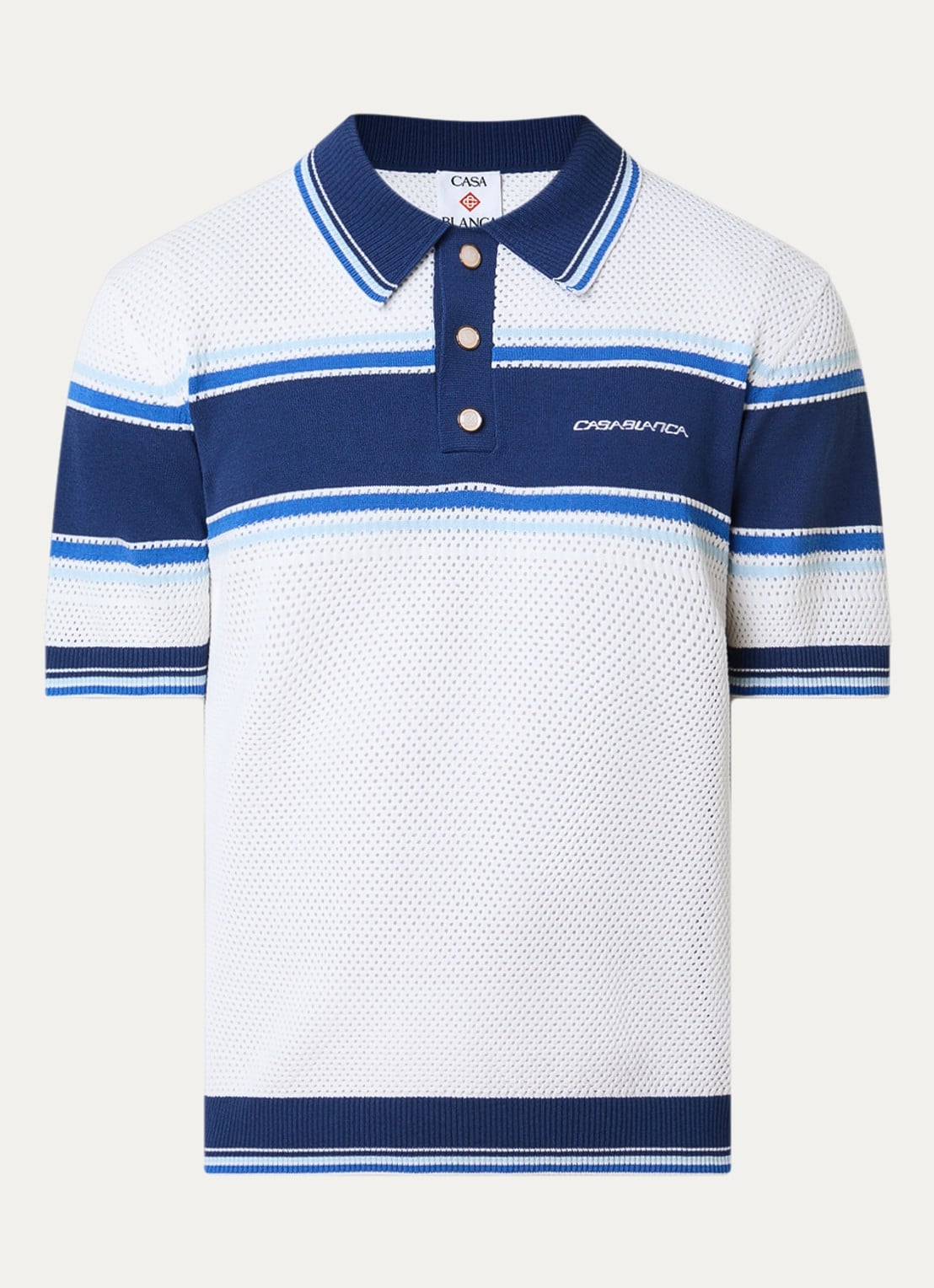 Casablanca Regular fit polo met opengewerkt dessin en logo - voorkant donkerblauw