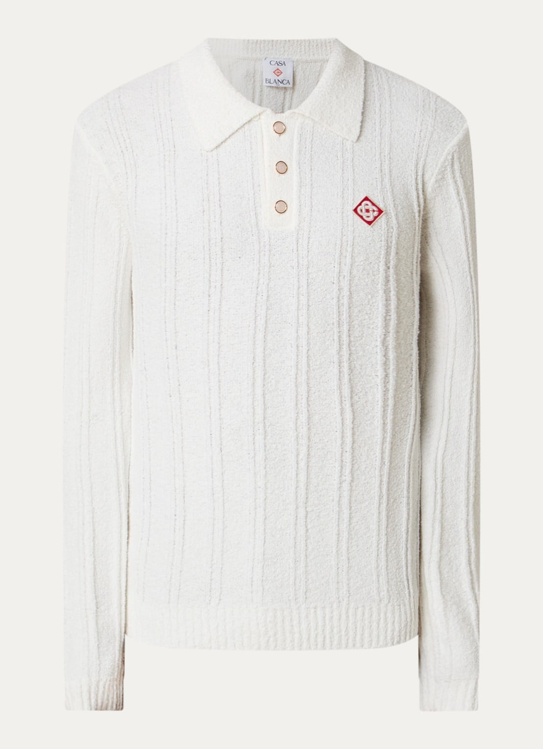 Casablanca Regular fit polo van bouclé - voorkant wit