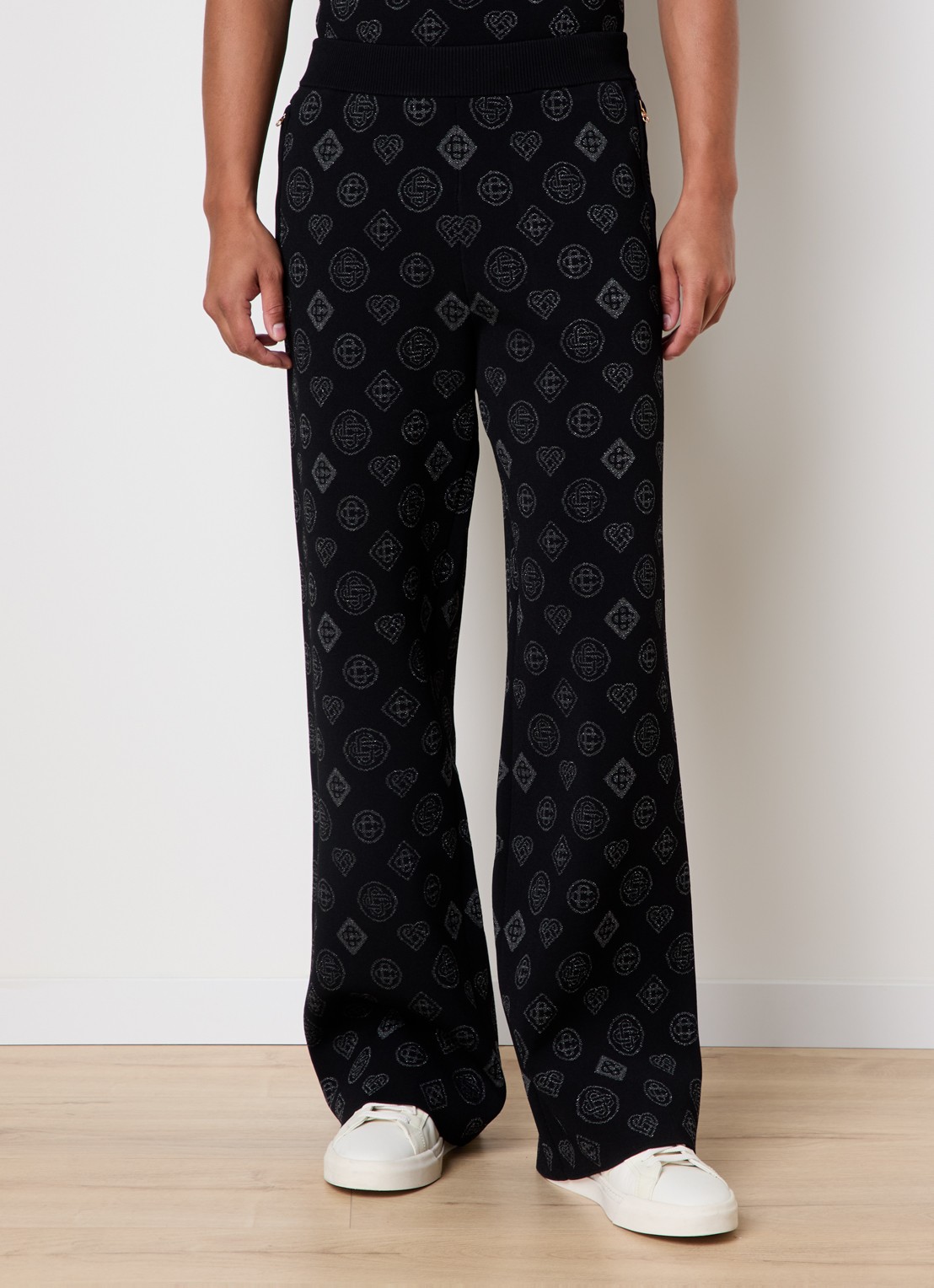 Casablanca Straight fit broek met jacquard dessin en ritszakken - detail 2 zwart