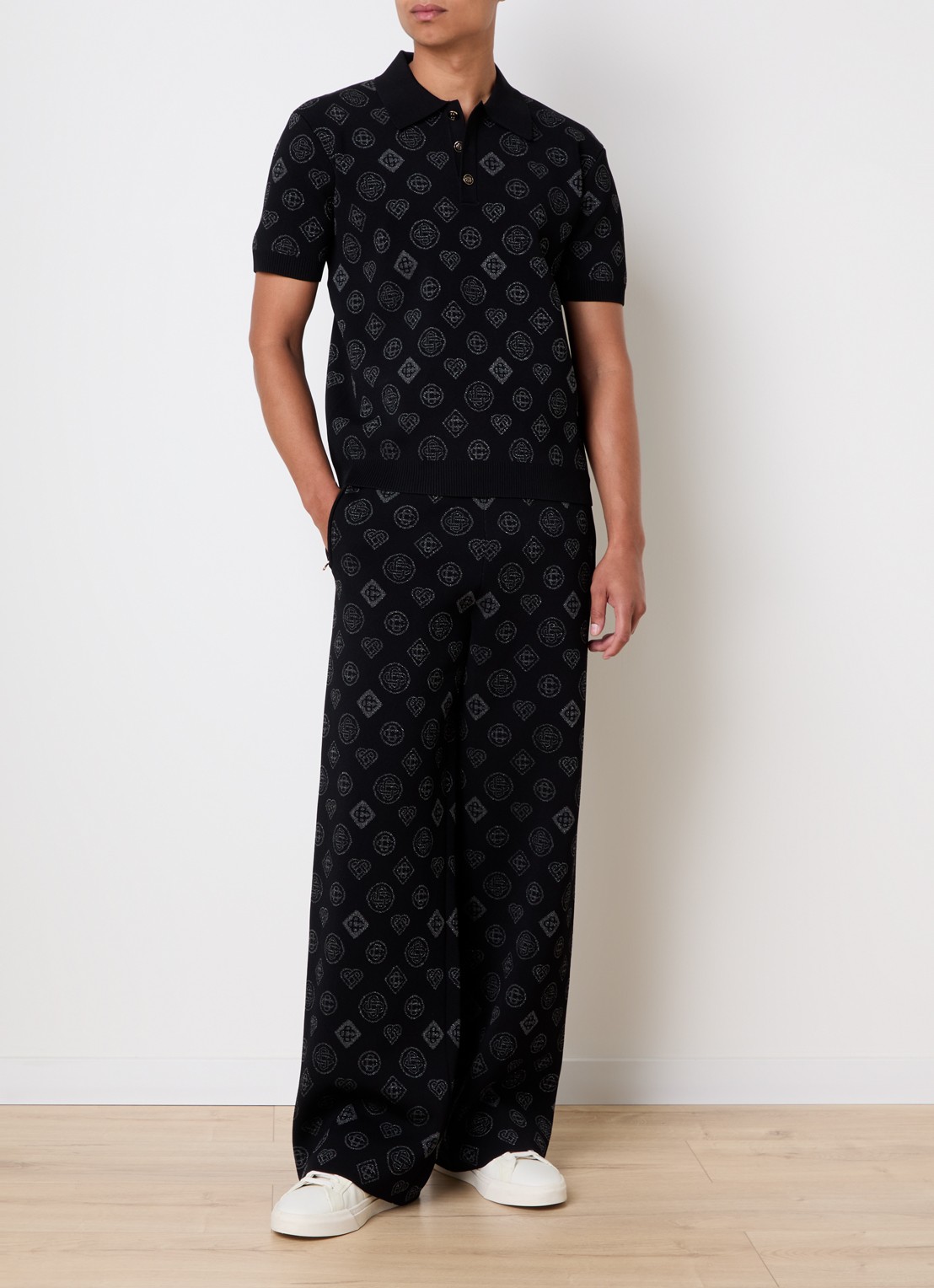 Casablanca Straight fit broek met jacquard dessin en ritszakken - voorkant 5 zwart