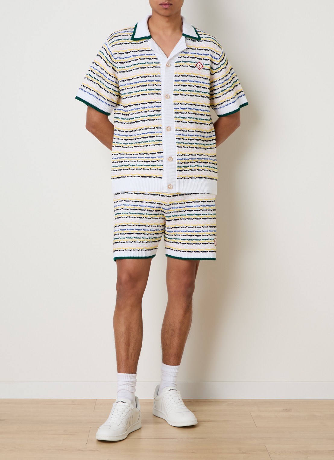 Casablanca Straight fit korte broek met streepprint en logo - voorkant 5 donkergroen