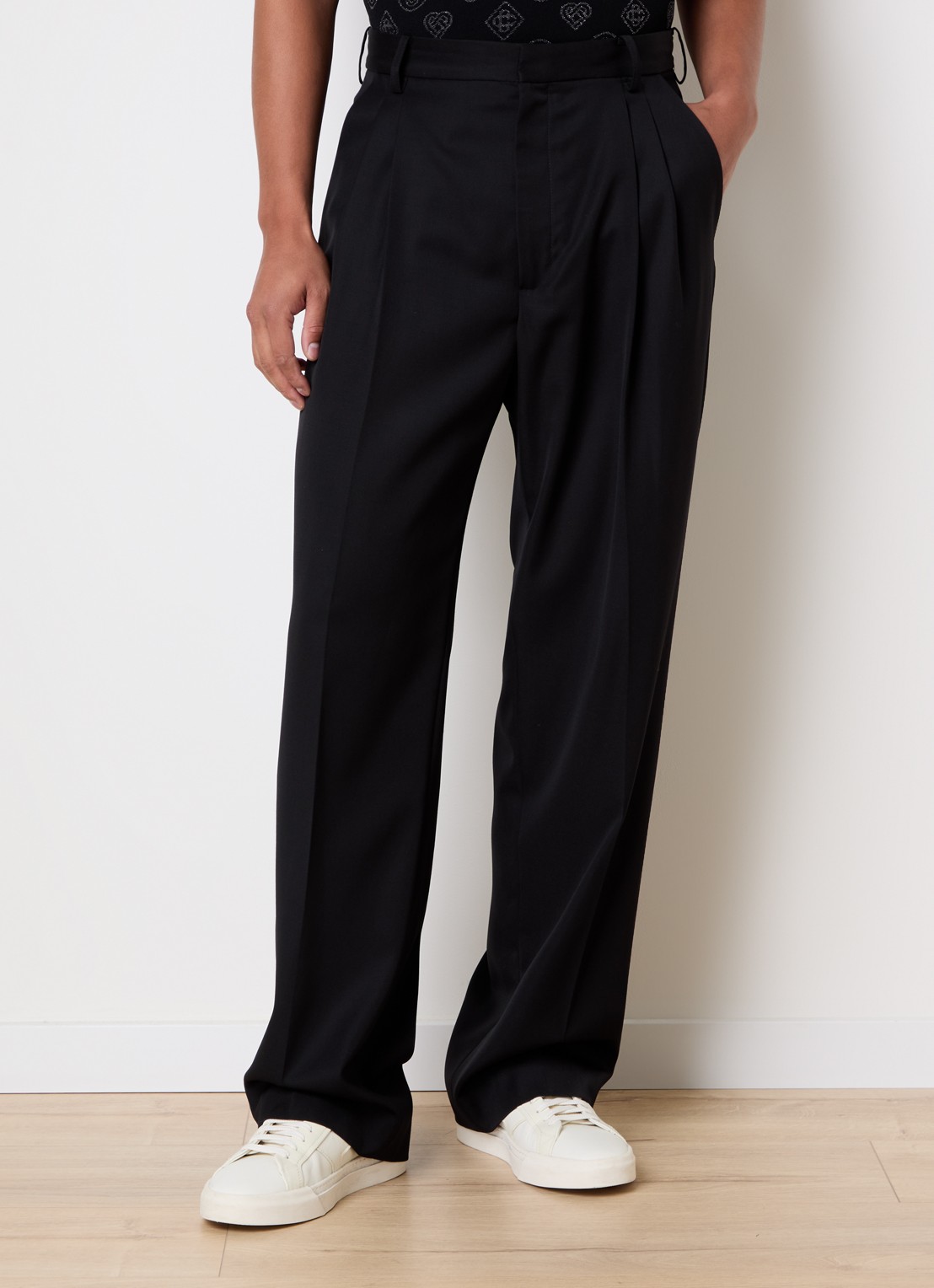 Casablanca Straight fit pantalon van scheerwol met steekzakken - detail zwart