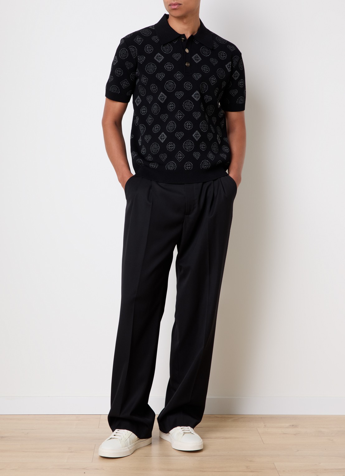 Casablanca Straight fit pantalon van scheerwol met steekzakken - voorkant 5 zwart