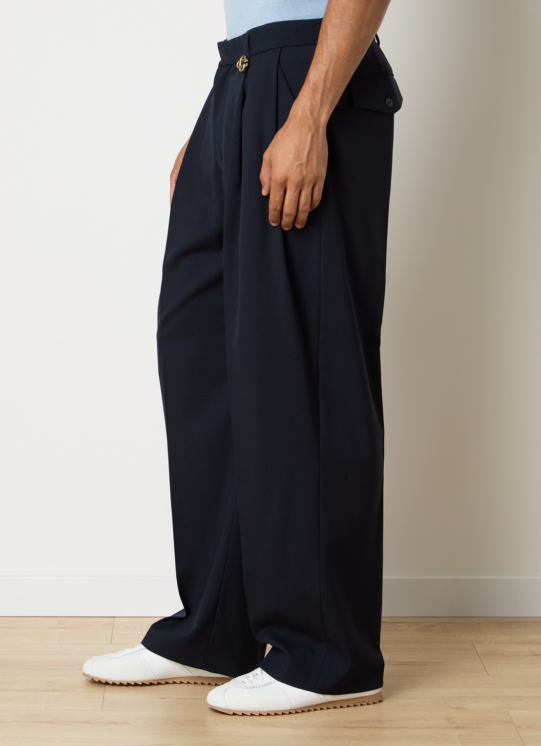 Casablanca Straight fit pantalon van wol met steekzakken - detail 2 donkerblauw
