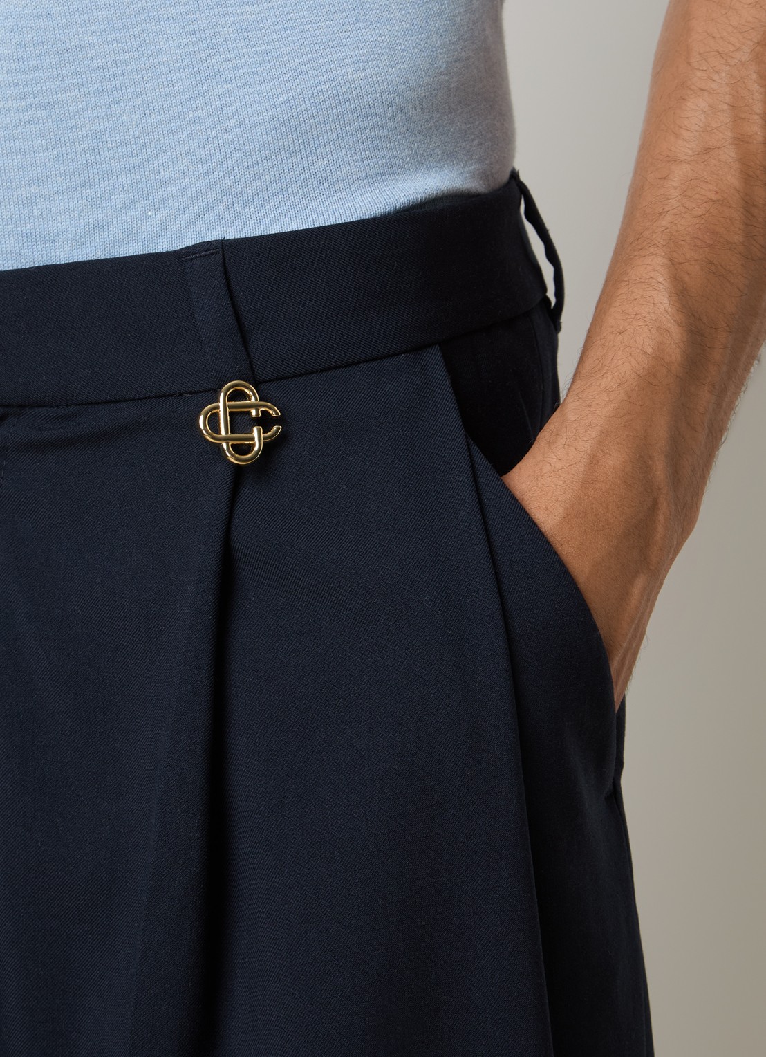 Casablanca Straight fit pantalon van wol met steekzakken - detail 3 donkerblauw