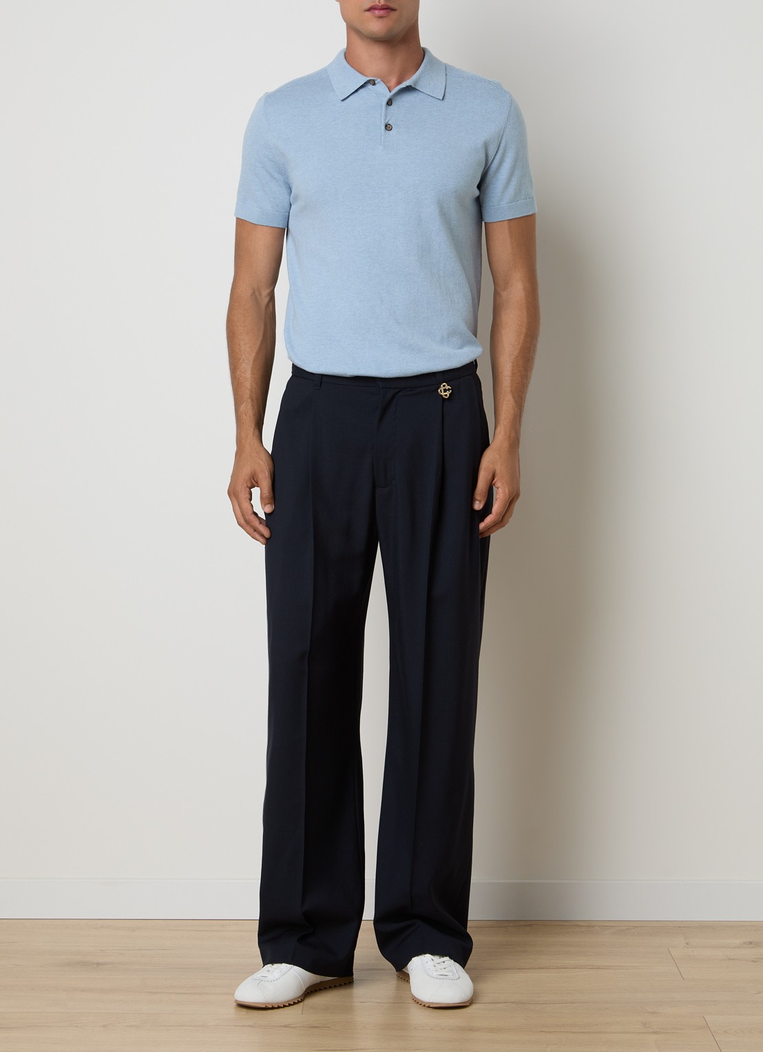 Casablanca Straight fit pantalon van wol met steekzakken - voorkant 5 donkerblauw