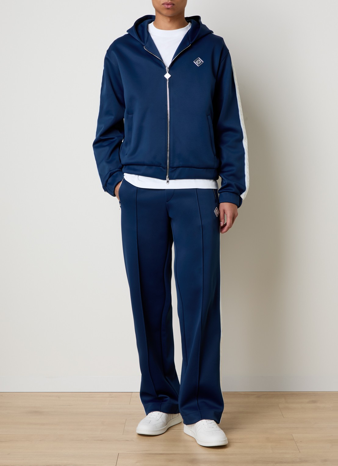 Casablanca Straight fit trackpants met logo en ritszakken - voorkant 2 donkerblauw
