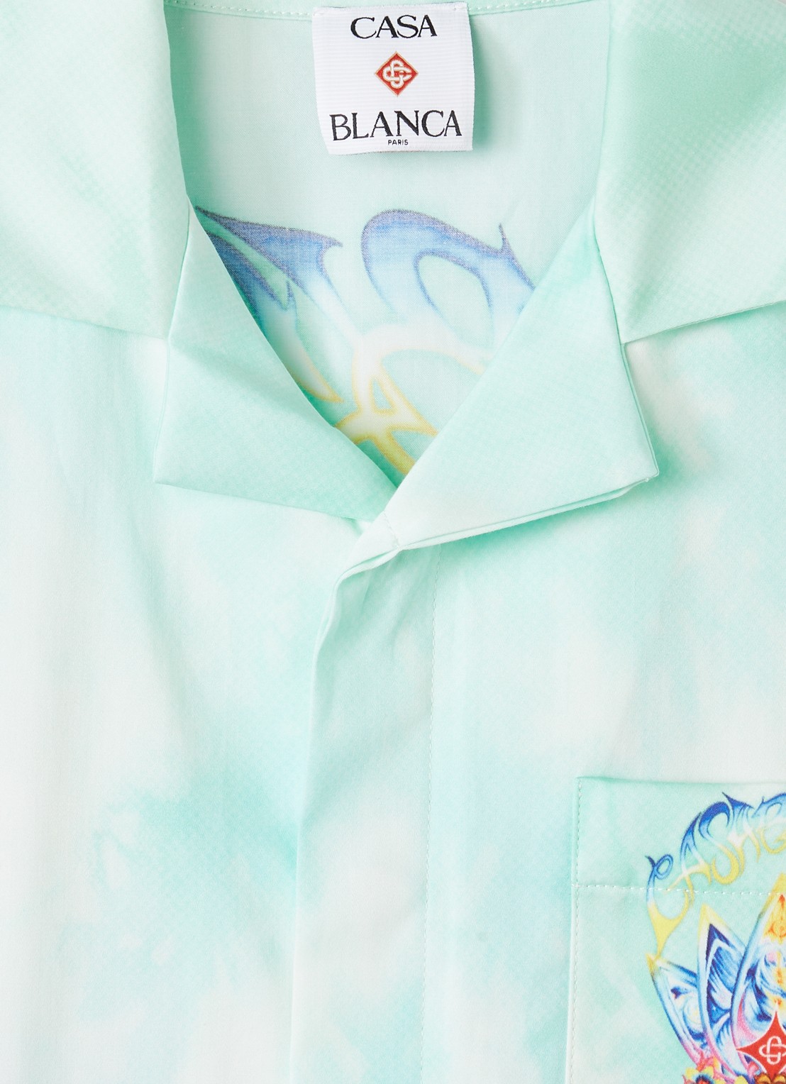 Casablanca Surf Lotus overhemd met tie-dye dessin en logo - detail turquoise