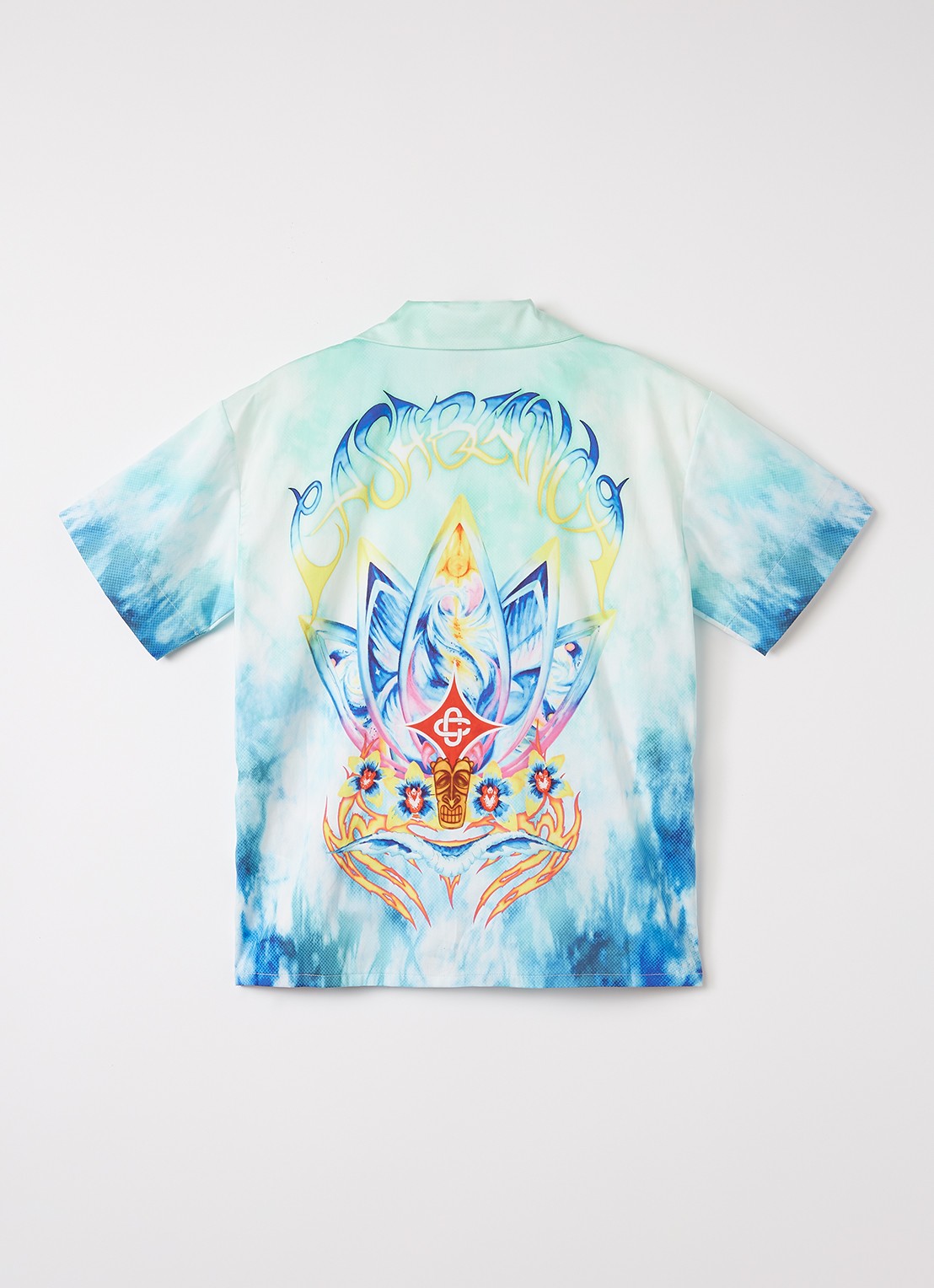 Casablanca Surf Lotus overhemd met tie-dye dessin en logo - voorkant 3 turquoise