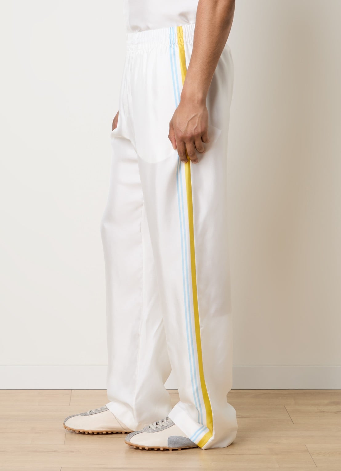 Casablanca Tennis Landscape straight fit broek van zijde met steekzakken - detail 5 wit