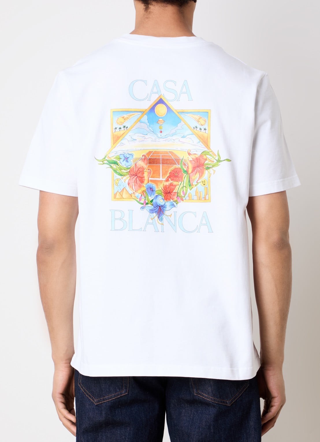 Casablanca Tennis Landscape T-shirt met logo- en backprint - detail wit