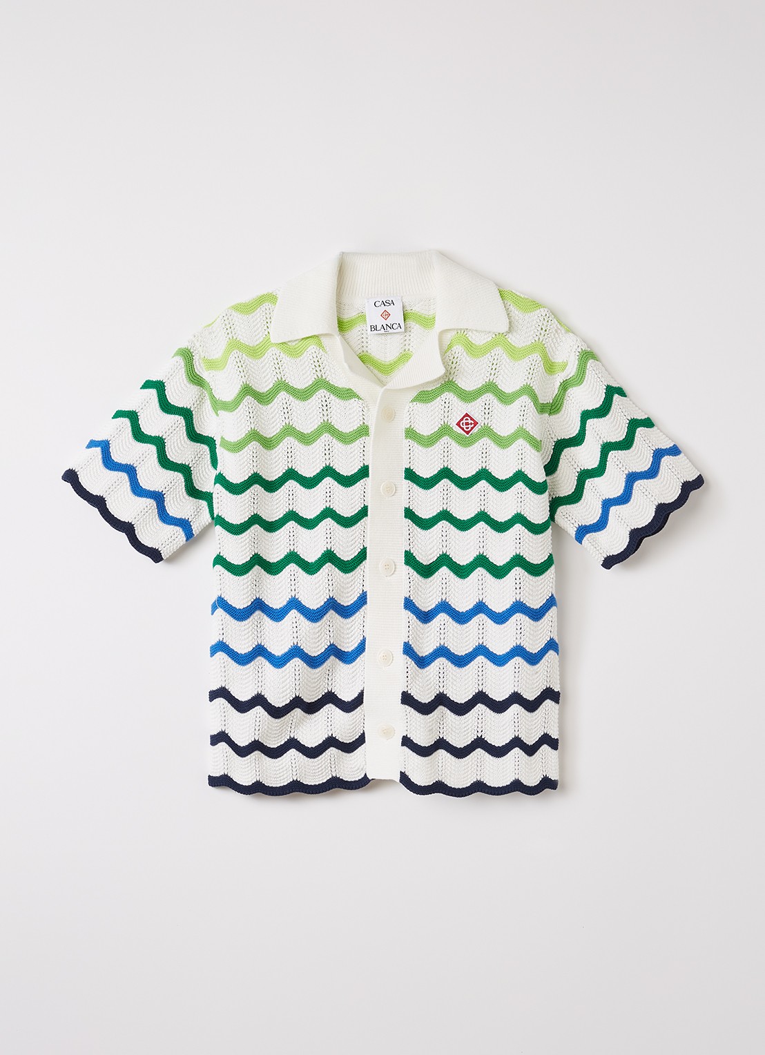 Casablanca Wave polo van crochet met ingebreid patroon - voorkant gebroken wit