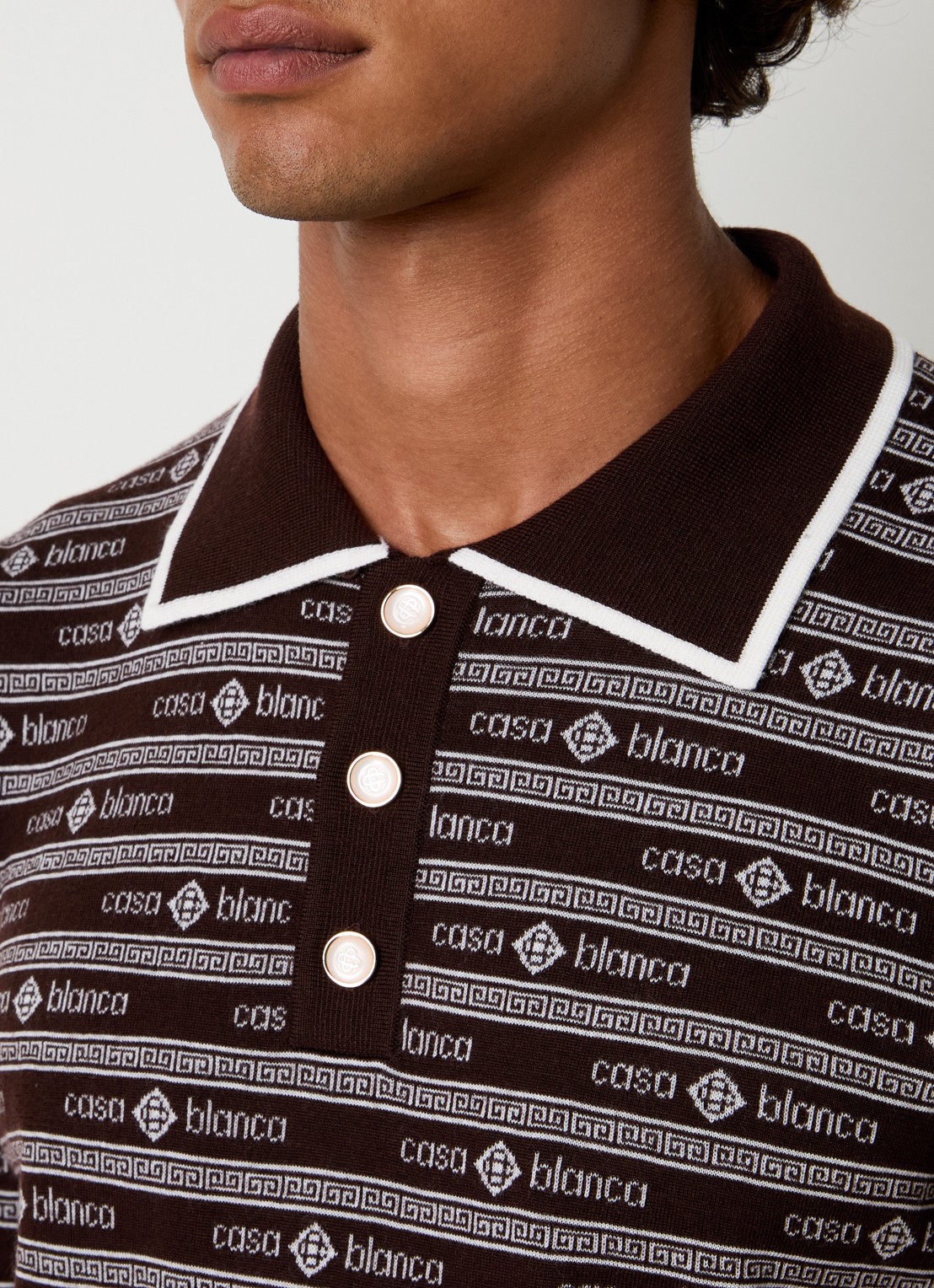 Casablanca Wordmark regular fit polo van wol - detail 5 bruin