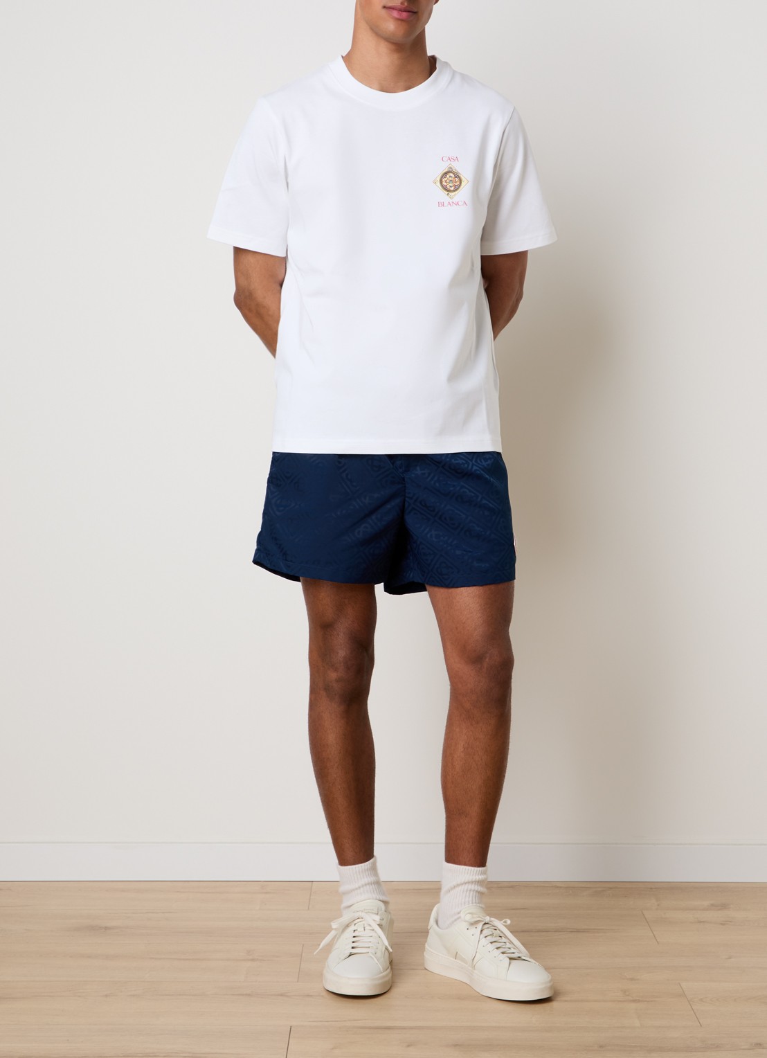 Casablanca Zwemshorts met jacquard dessin en logo - voorkant 3 donkerblauw