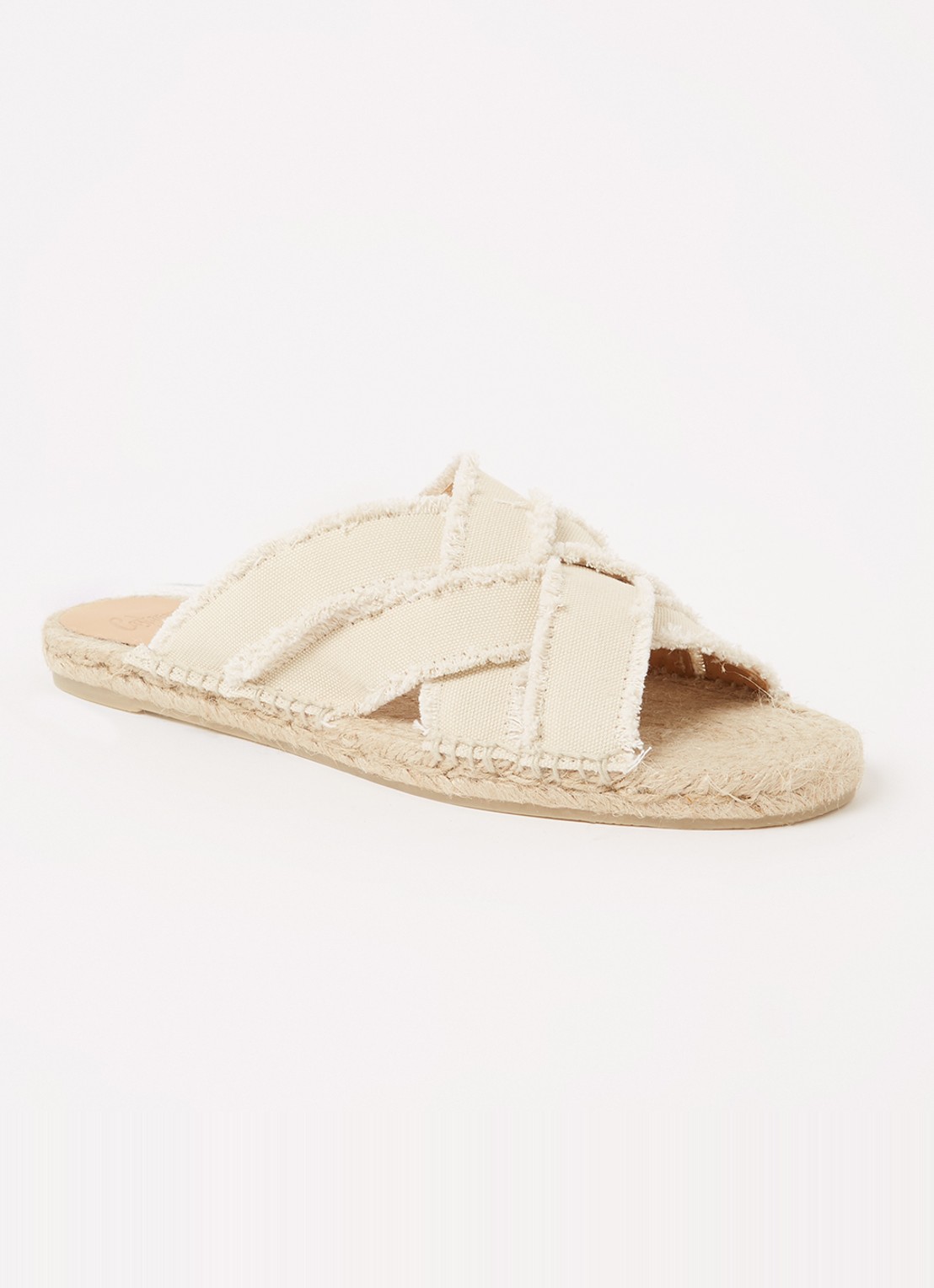 Castañer Pilita slipper met gerafelde details - voorkant zand