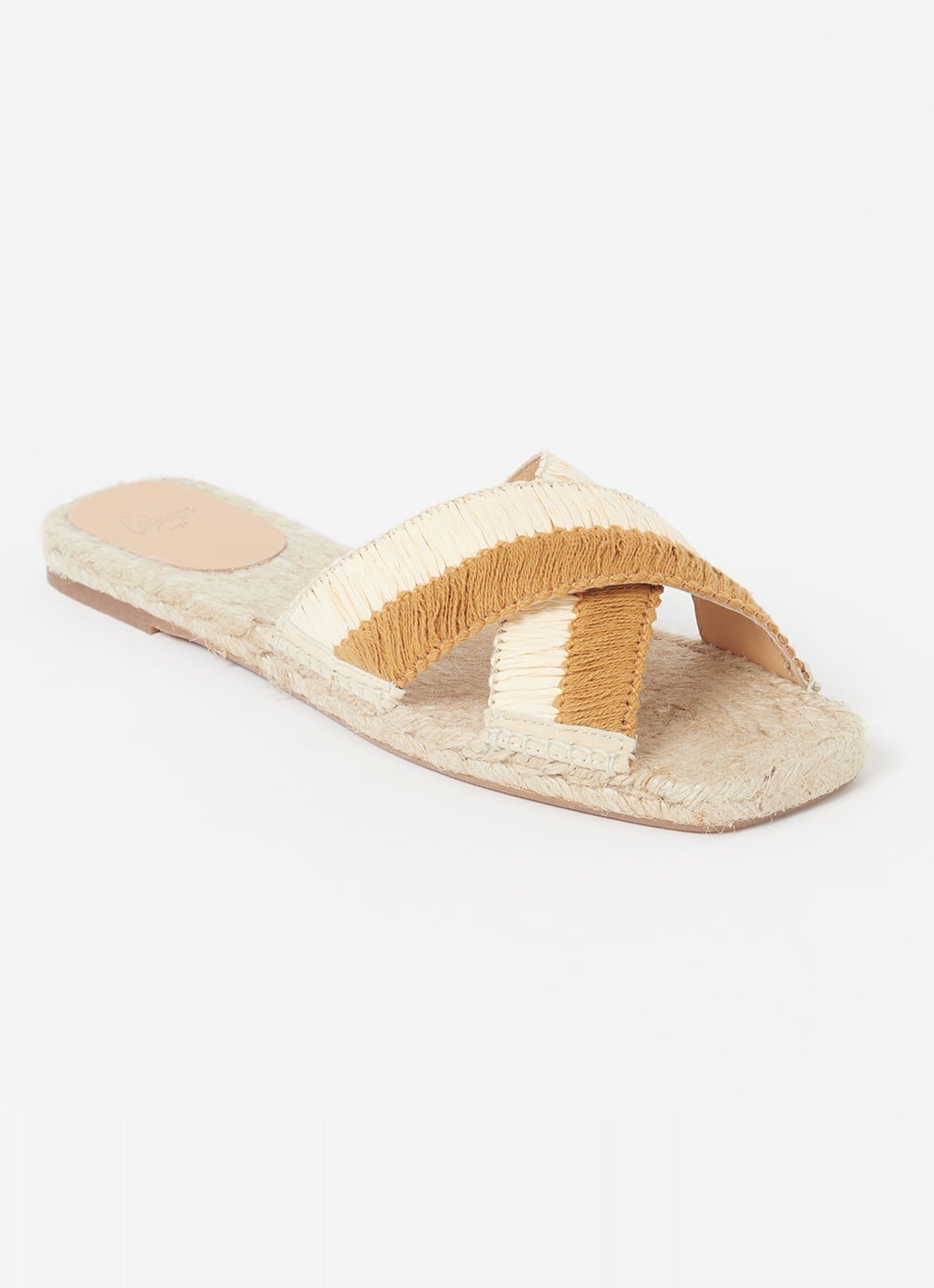 Castañer Priscila slipper met raffia details - voorkant bruin
