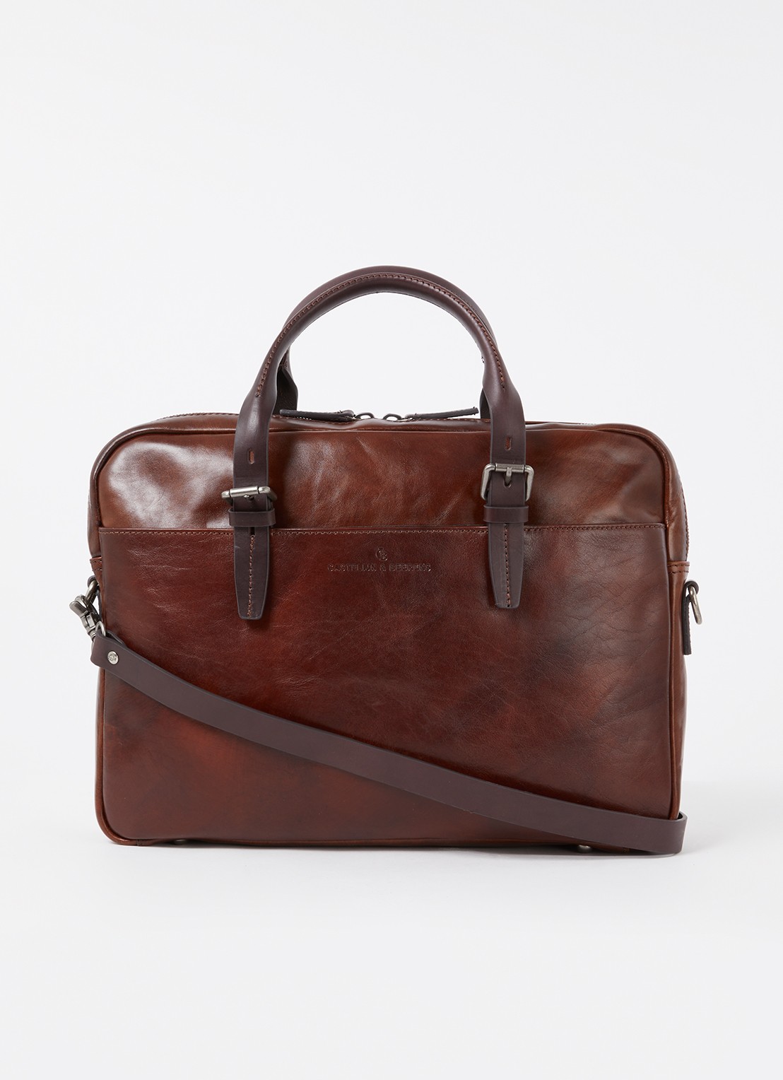 Castelijn & Beerens Businesstas van leer met 15,6 inch laptopvak - voorkant 2 kastanjebruin