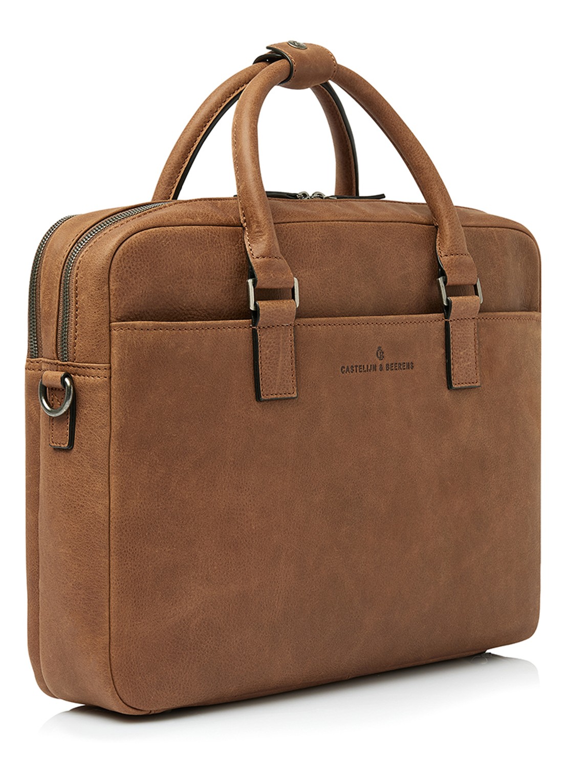 Castelijn & Beerens Clarissa laptoptas met 15 inch laptopvak - voorkant 2 cognac
