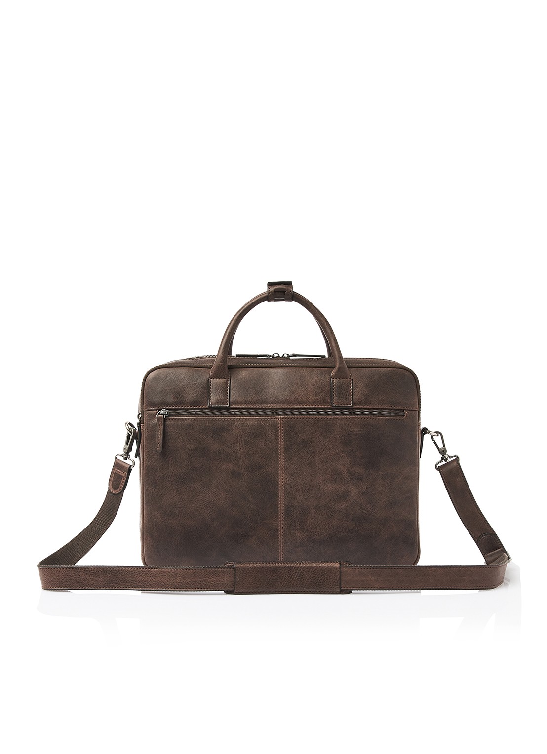 Castelijn & Beerens Laptoptas van leer met 15,6 inch laptopvak - achterkant bruin
