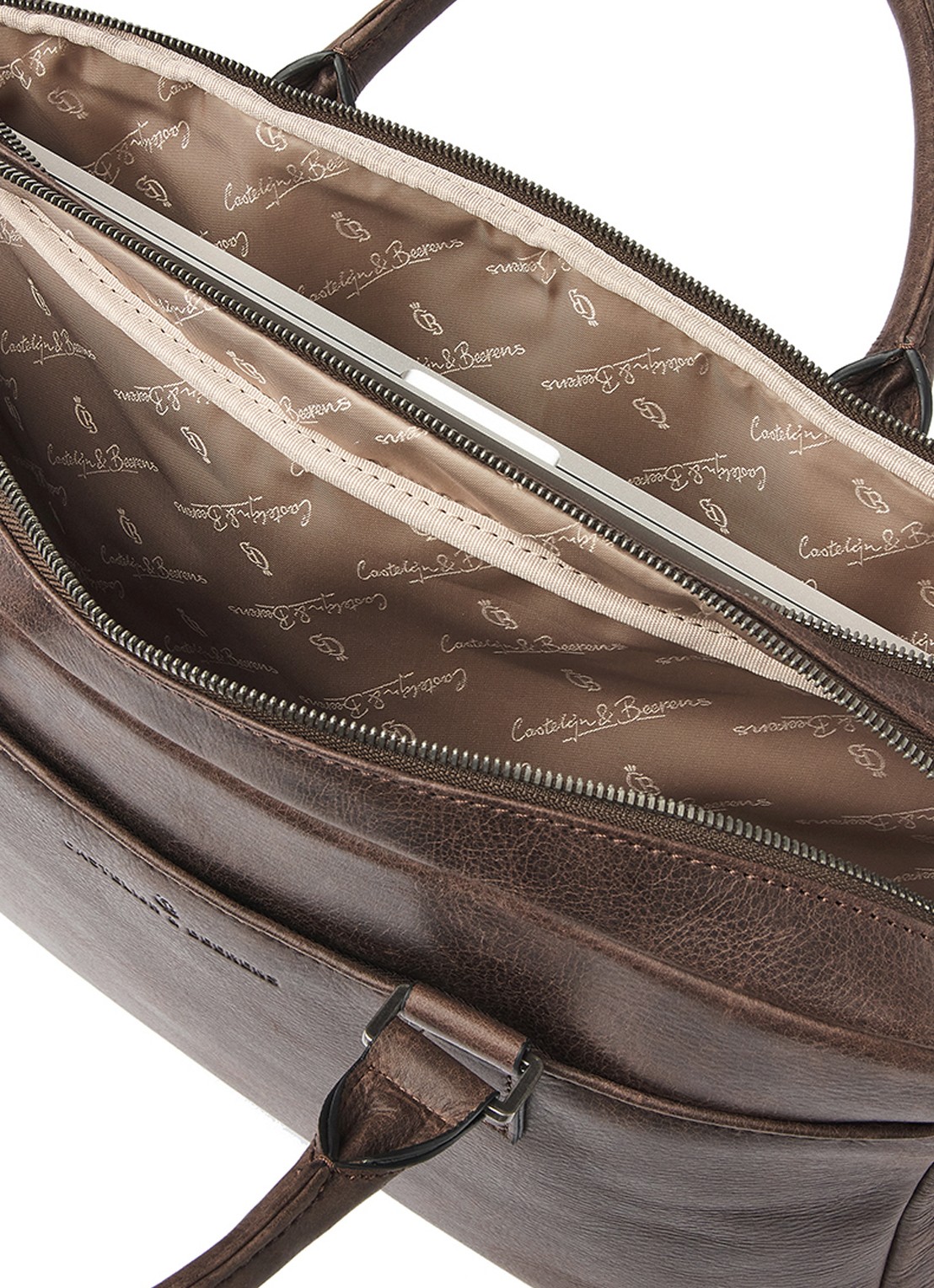 Castelijn & Beerens Laptoptas van leer met 15,6 inch laptopvak - detail 4 bruin