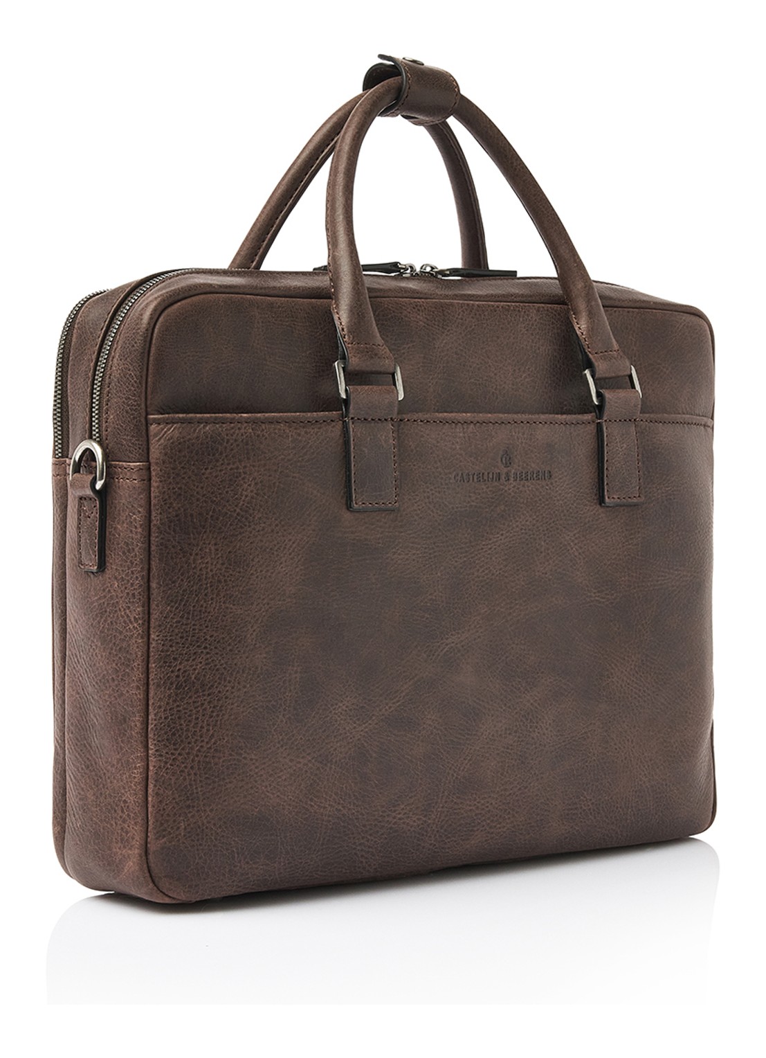 Castelijn & Beerens Laptoptas van leer met 15,6 inch laptopvak - voorkant 7 bruin