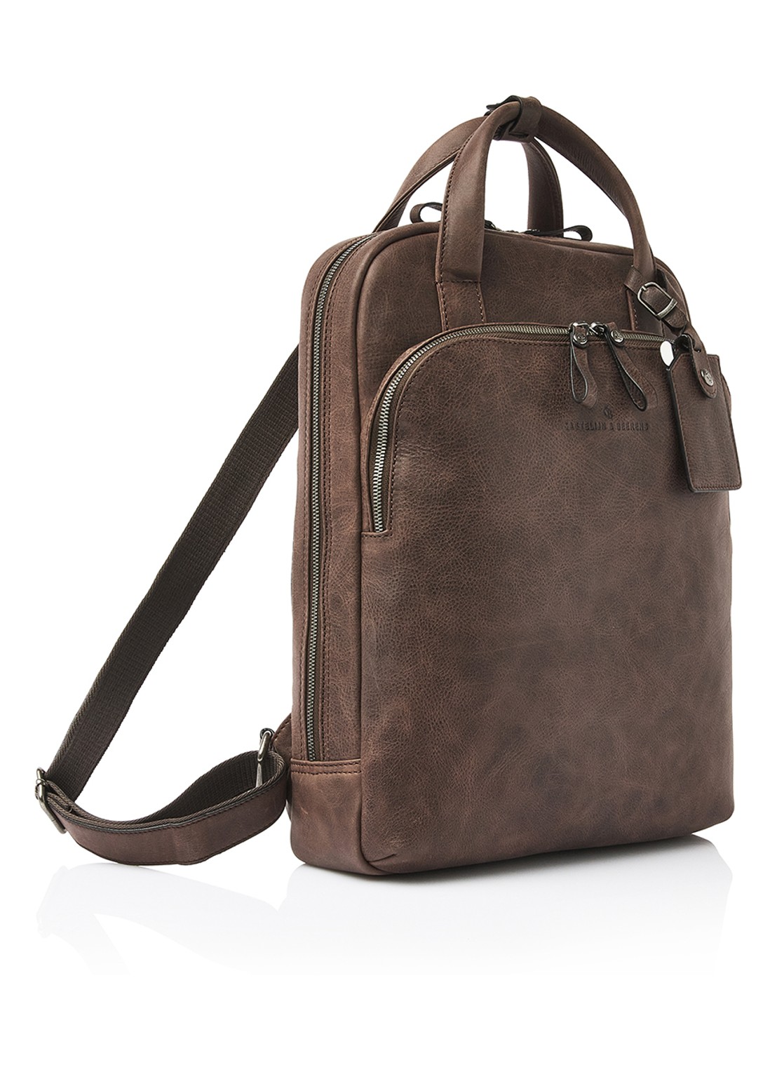 Castelijn & Beerens Laptoptas van leer met 15,6 inch laptopvak - voorkant 2 bruin