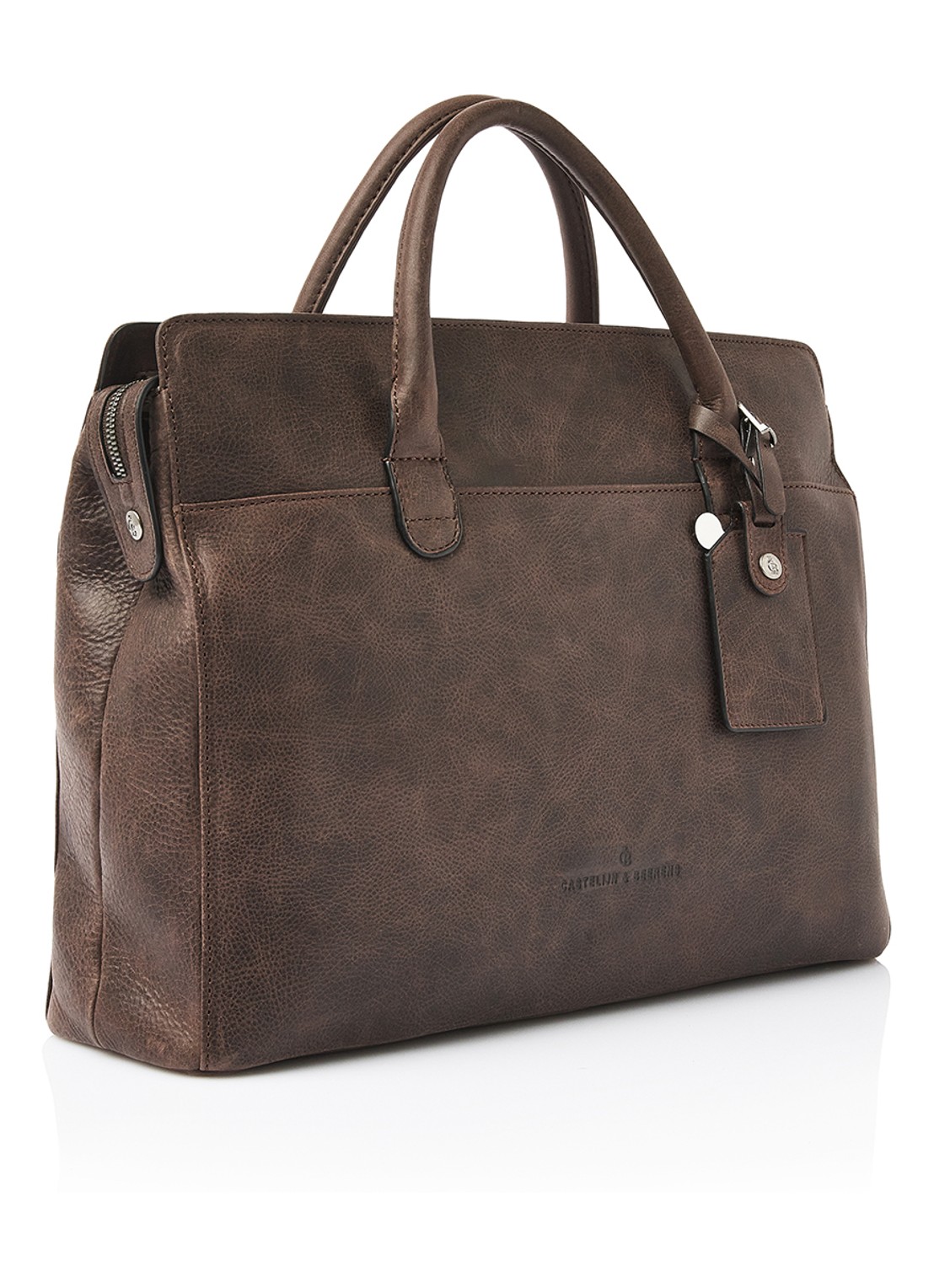 Castelijn & Beerens Laptoptas van leer met 15,6 inch laptopvak - voorkant 2 bruin