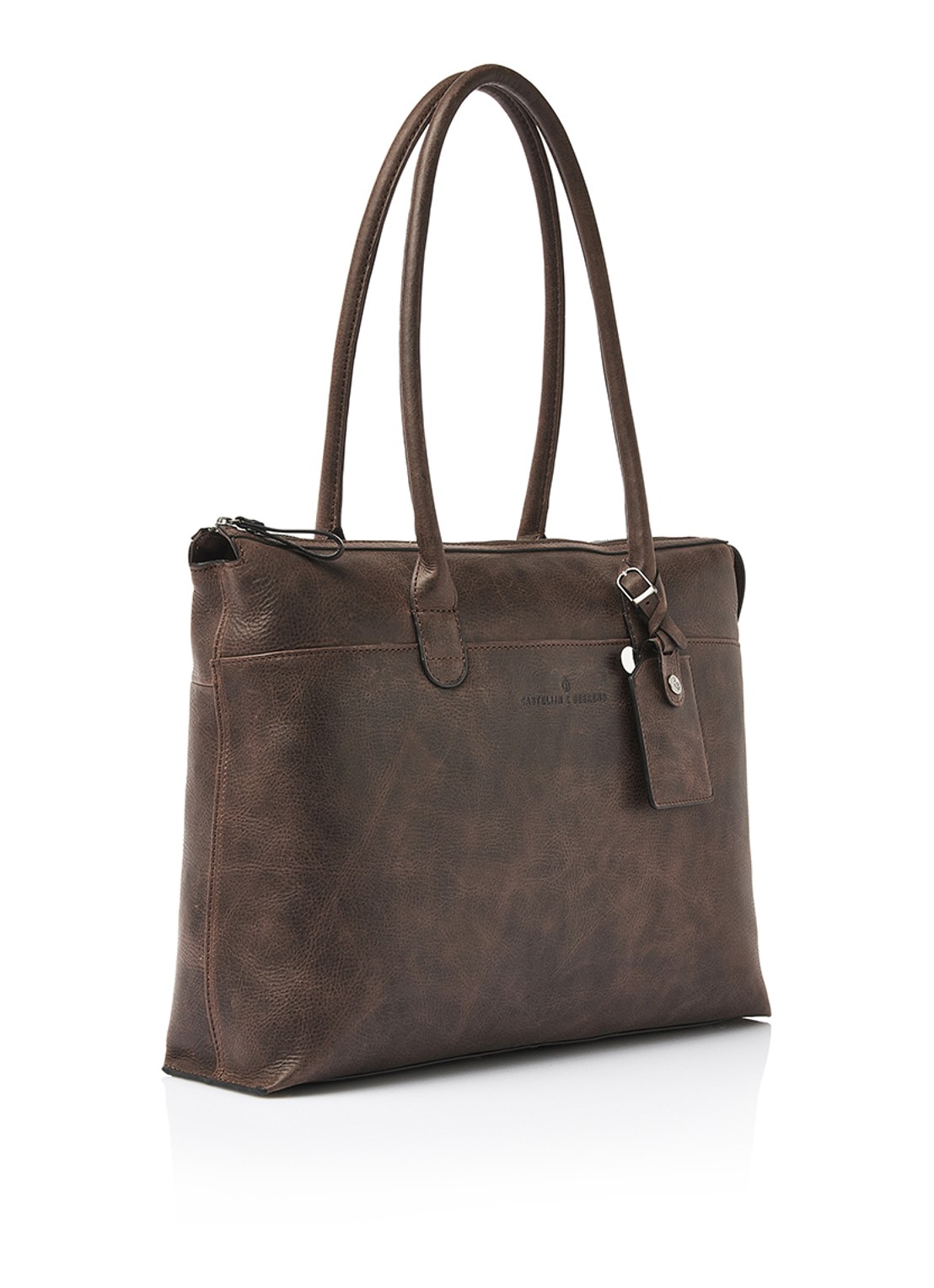 Castelijn & Beerens Laptoptas van leer met 15,6 inch laptopvak - voorkant 2 bruin