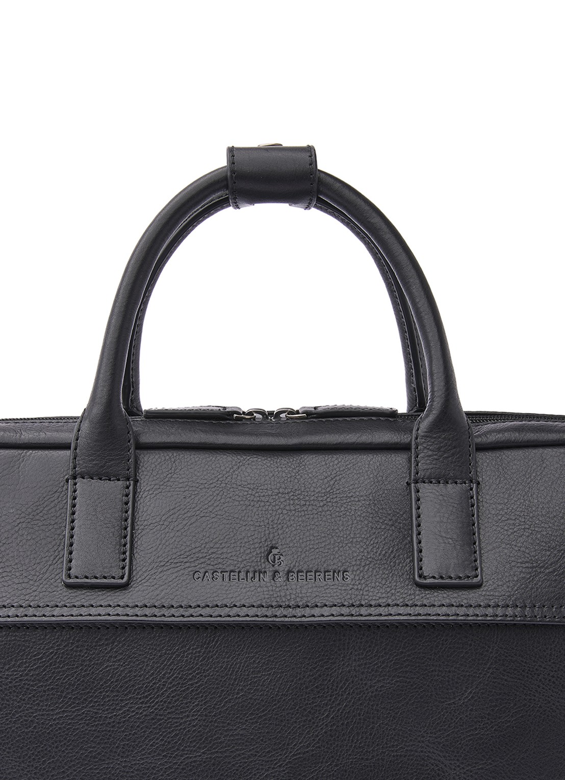 Castelijn & Beerens Laptoptas van leer met 15,6 inch laptopvak - detail zwart