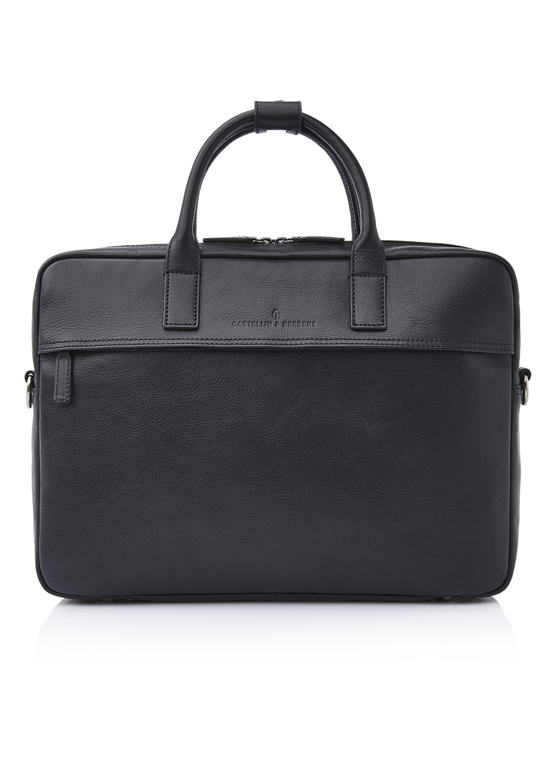 Castelijn & Beerens Laptoptas van leer met 15,6 inch laptopvak - voorkant 6 zwart