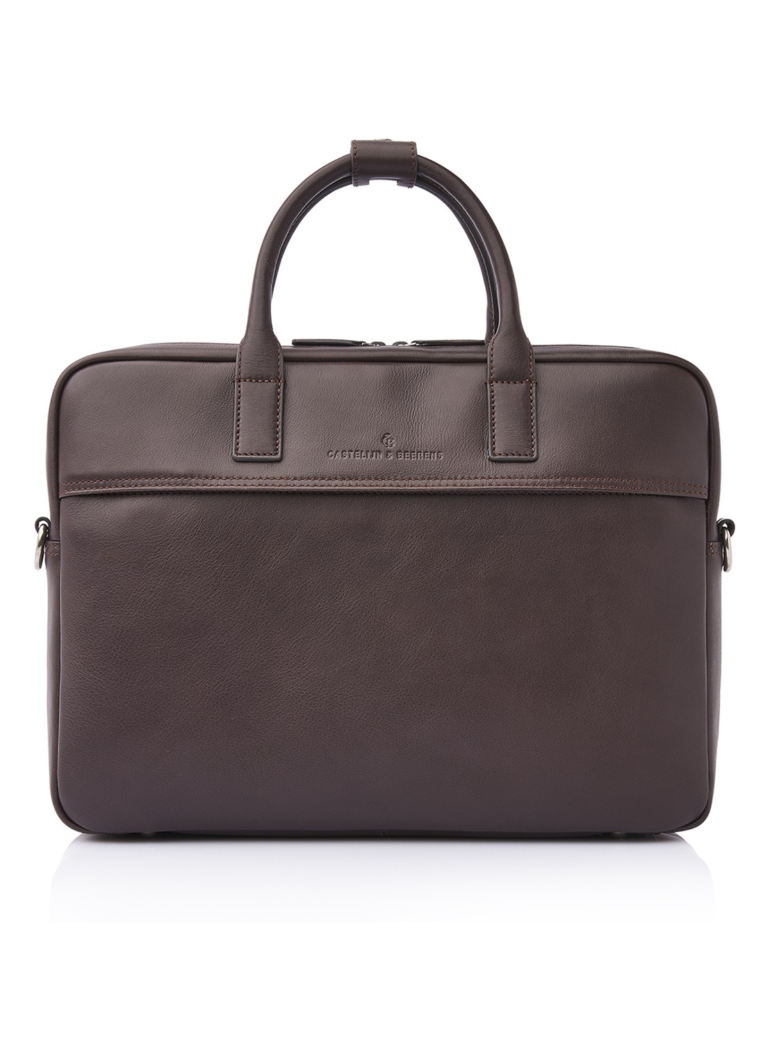 Castelijn & Beerens Laptoptas van leer met 15,6 inch laptopvak - voorkant 6 lichtbruin