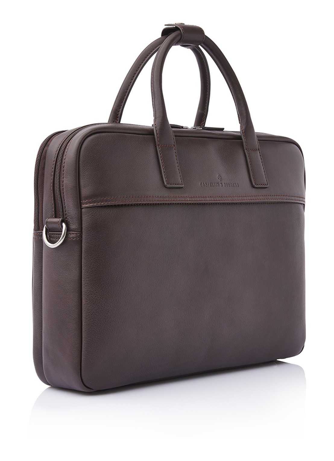 Castelijn & Beerens Laptoptas van leer met 15,6 inch laptopvak - voorkant 7 lichtbruin